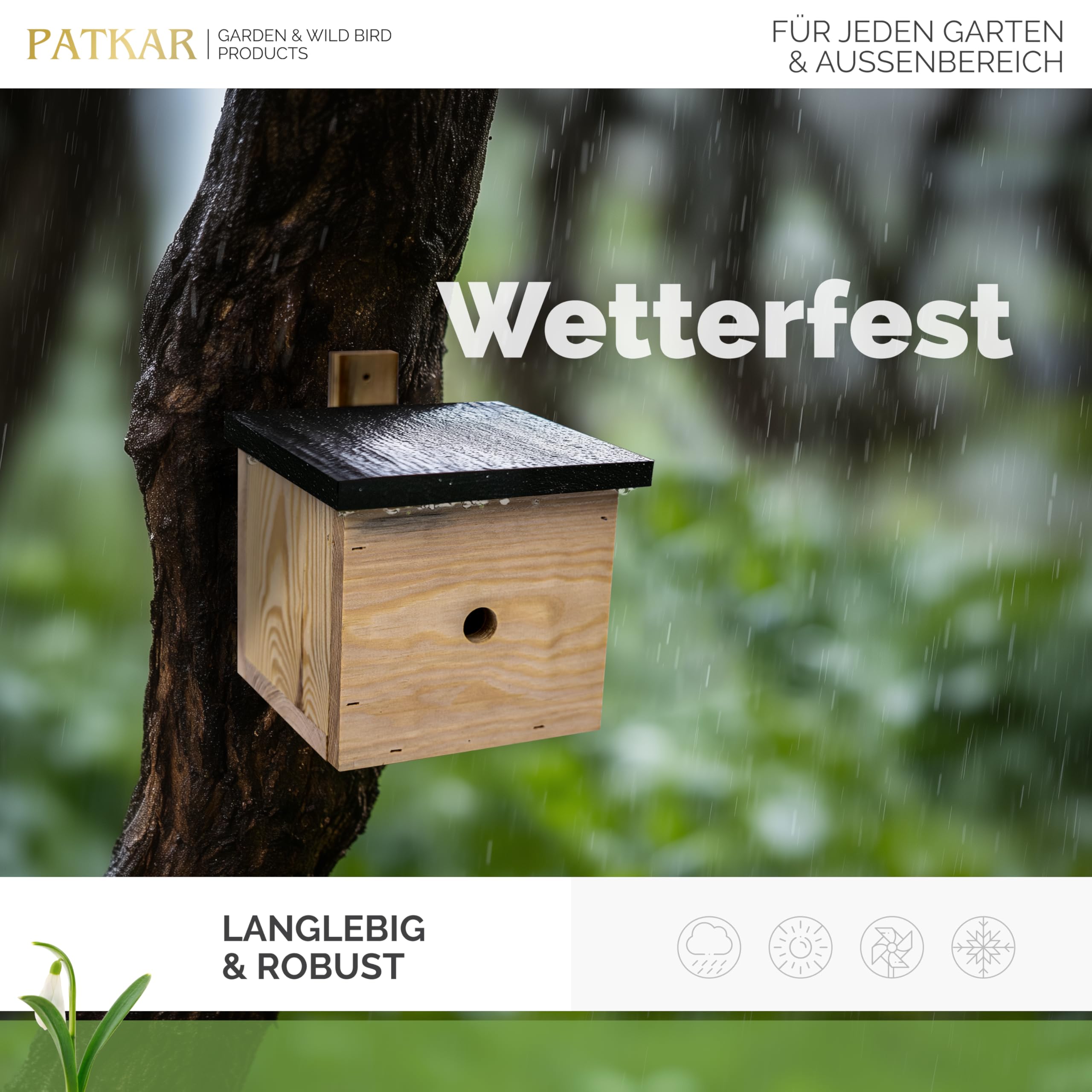PATKAR® Hummelhaus Hummelkasten [EXTRA STABIL] - Insektenhotel Bienenhotel wetterfest & windfestes Kiefernholz (Made in Europe) - Wildbienenhotel Bienenhaus für den Garten - Gebrauchsfertig montiert