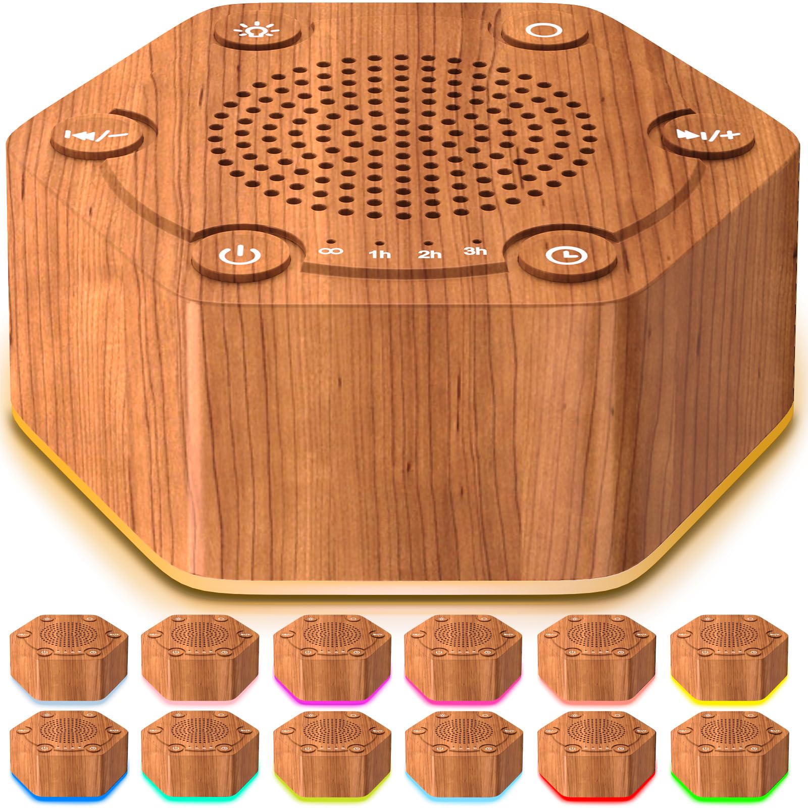 Sound White Noise Machines High Fidelity 30 unikalnych niezapętlających się dźwięków kojących 12 kolorów lampka nocna 4 timery 10-stopniowa jasność 32-poziomowa głośność i funkcja pamięci