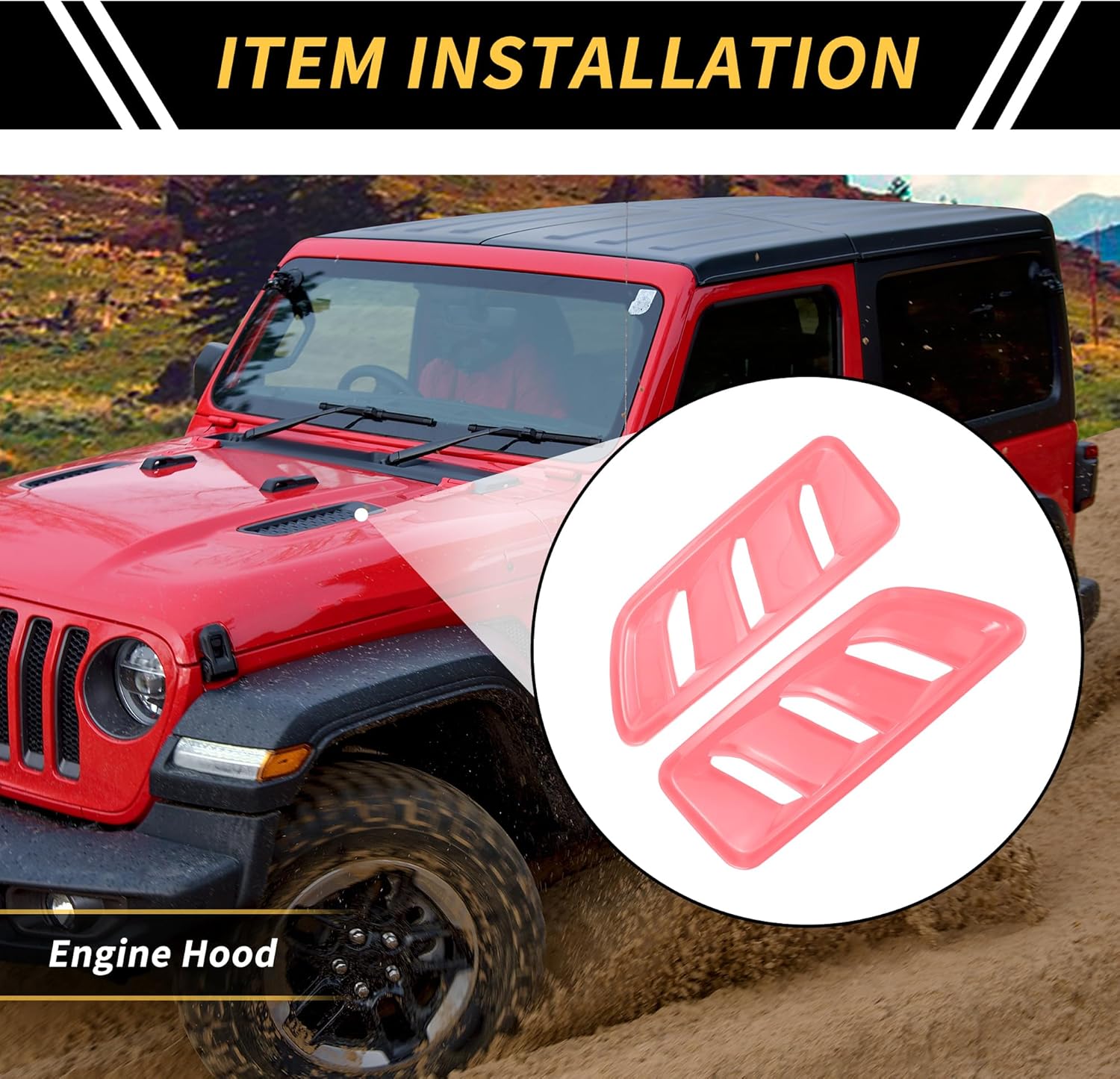 1 Pair Car Front Hood Air Outlet Vent Cover Trim for Jeep Wrangler JL JLU Gladiator 2018-2024 Hood Engine Bonnet Air Vent Outlet Cover Bezels ABS Pink