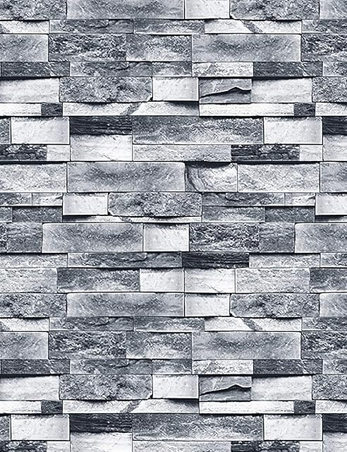 ConCus-T Grey Brick Effect Wallpaper 44.8 × 300CM Waterproof Vinyl Self Adhesive Peel and Stick Wallpaper DIY Sticker for Kitchen Bathroom Bedroom Funiture Wall Art Decor