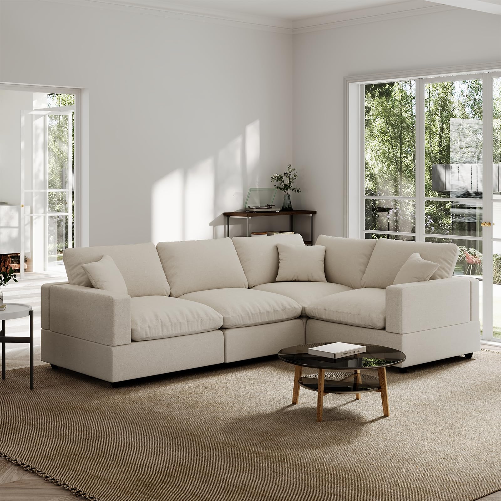 Modern Sectional Linen Cloud Couch Khaki
