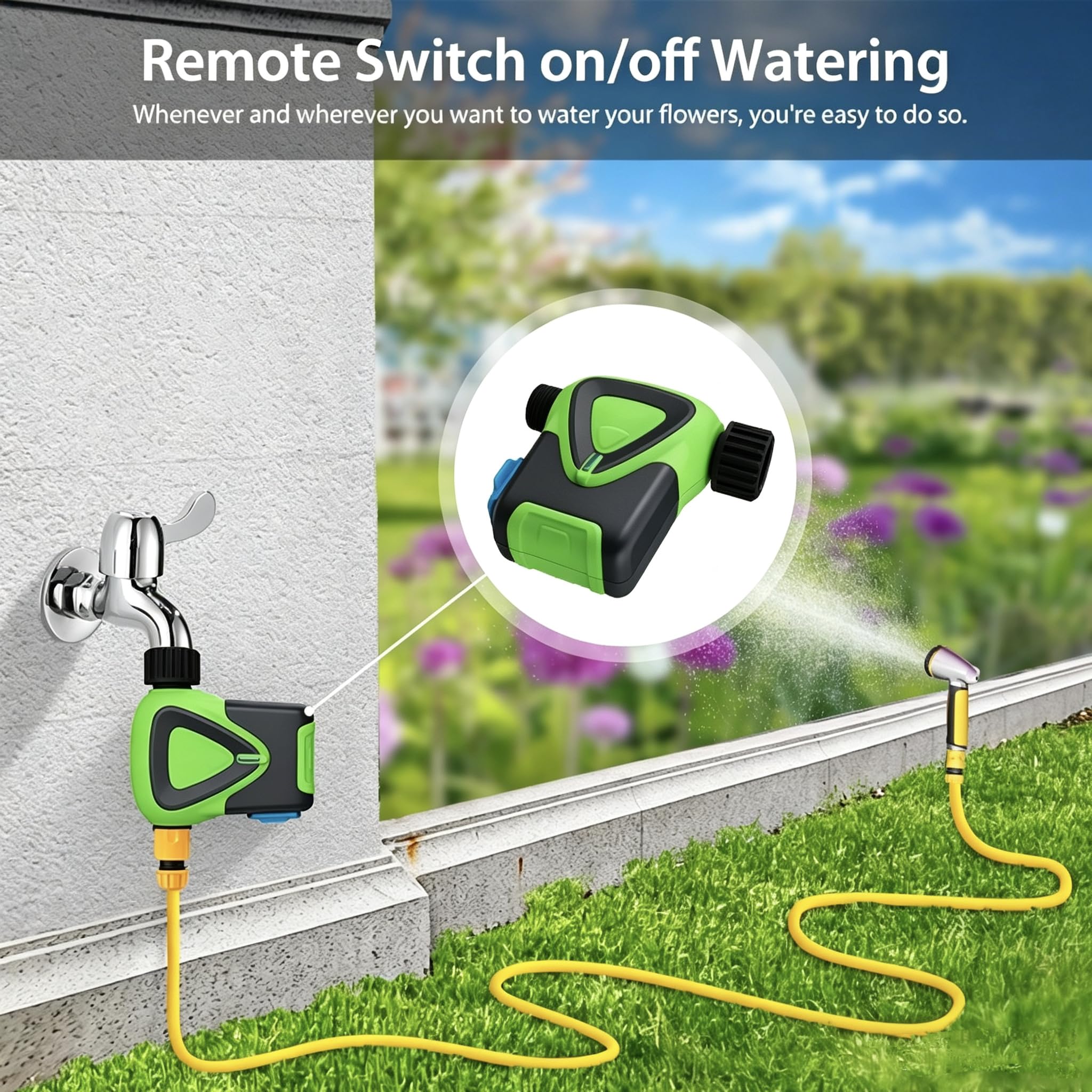 Regolatore di irrigazione per tubo da giardino, timer dell'acqua controllato da app, con ritardo della pioggia, irrigazione automatica e manuale, sistema di irrigazione esterno impermeabile, nero con
