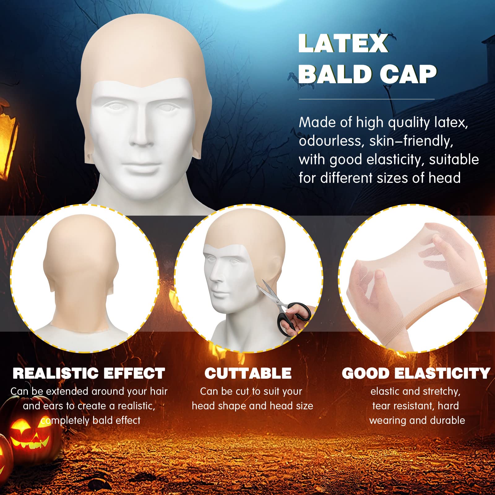 2 Stück Latex Glatzenkappen - Hautfarben Für Cosplay & Halloween