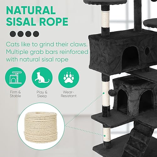 Miniatura 7 de 247 Shop at Home Court - Torre de árbol para gatos de interior de 54 pulgadas, varios niveles con postes rascadores para gatos, casa de pie para