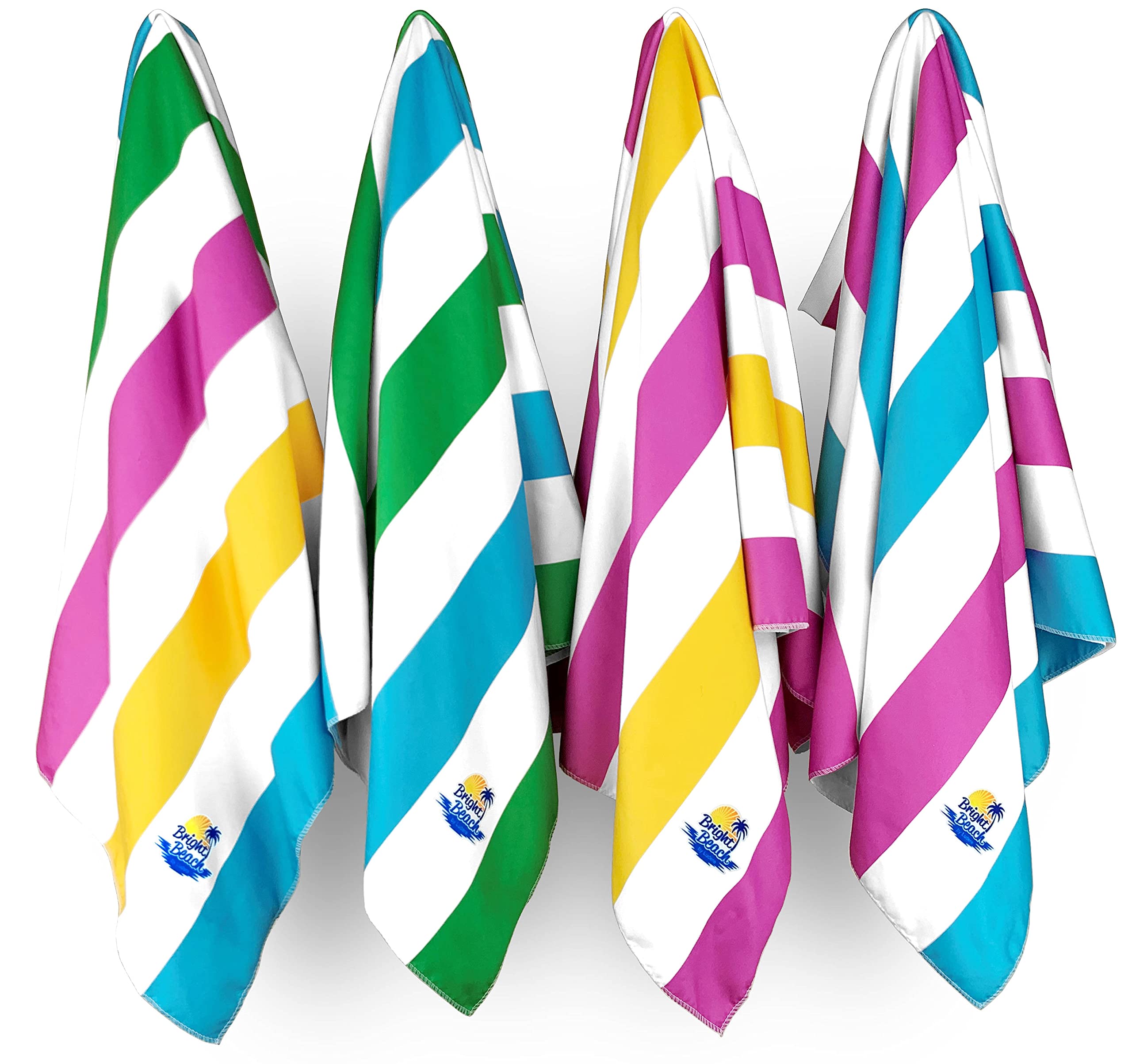 Bright Beach 4 Pack Huge 78x36 Suede Microfiber Beach Towels for Travel XXL | Quick Dry Lightweight Sand Free | Fits Persons Up to 6'6 | Swim Gym Yoga or Camping Towels Family Pack | Tropical Holiday