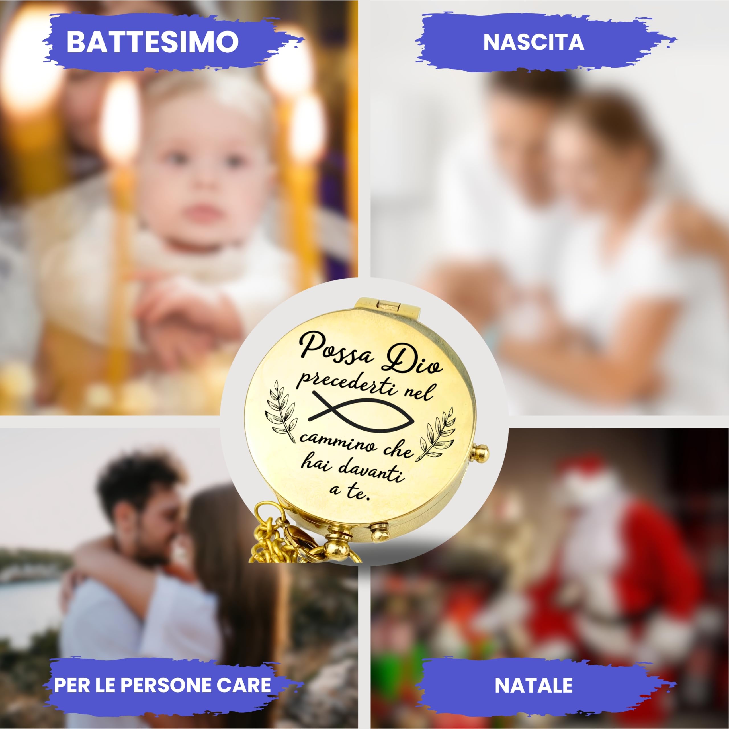 Bussola personalizzata con incisione, motivo chiesa e testo desiderato, idea regalo per battesimo, comunione, cresima