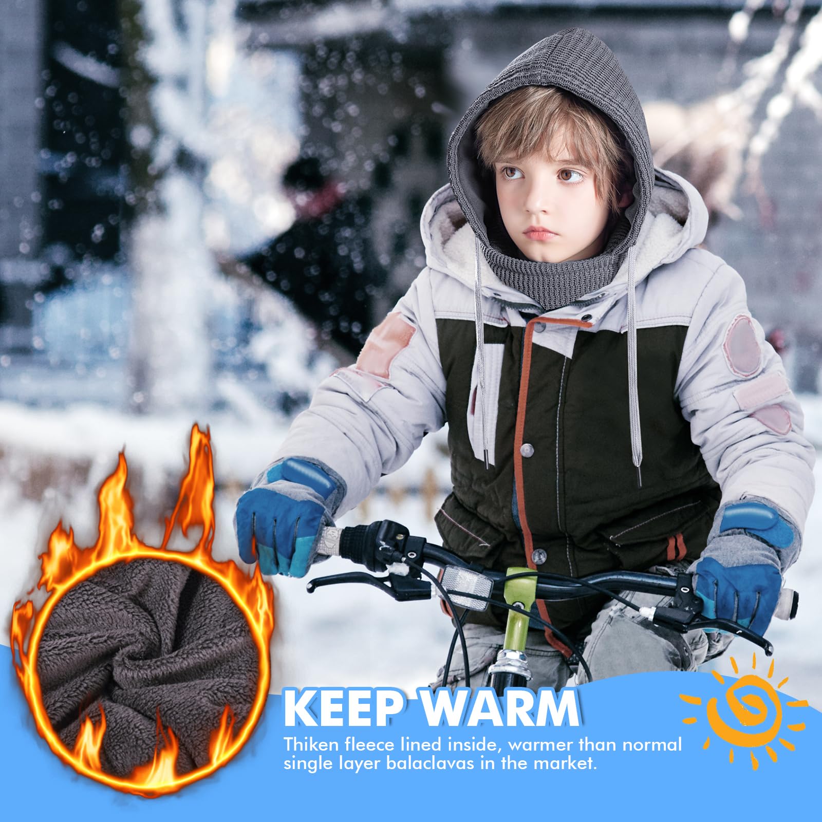Cagoule d'hiver Thermique pour Enfants 4-10Ans, Multifonction Coupe-Vent Masque de Ski, Bonnet Tricoté Doublure Polaire Chaude Casquette Cache-Cou Tour de Cou écharpe Garçons Filles Plein Air