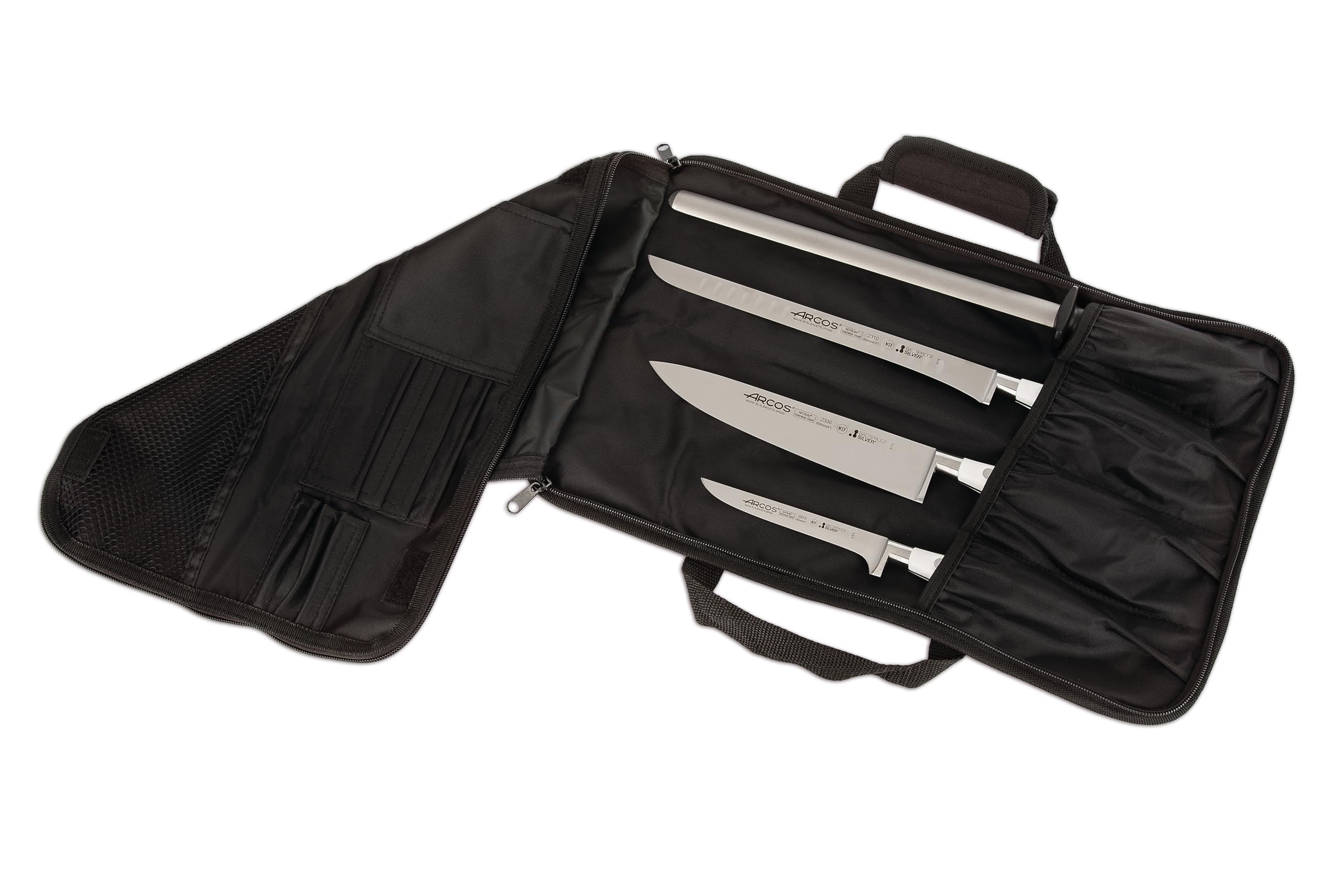Arcos Knives Storage Roll Bag - Utensile Professionale Knives Roll Bag per capacità 4 Pezzi - 100% Poliestere 460 x 275 mm 1200 mm - Colore Nero (COLTELLI Non Inclusi)