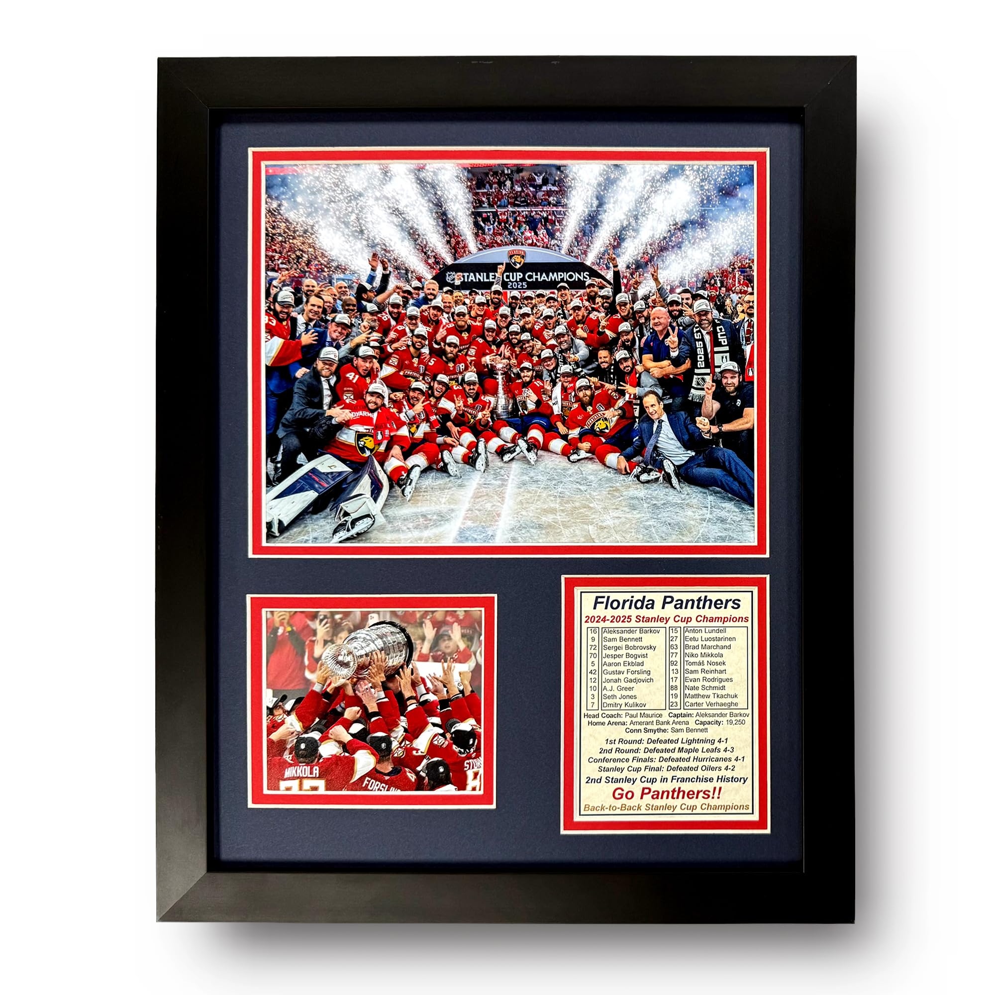 Florida Panthers 2024-2025 Stanley Cup NHL Champions | Collectible Ice Hockey Memorabilia | Framed Picture & Photo Collage Gift, Man Cave Wall Art,