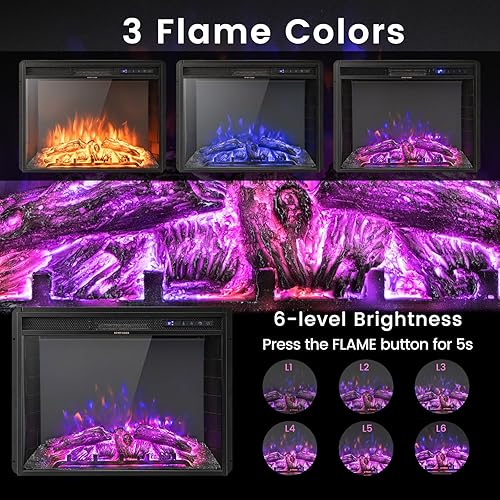 Miniatura 3 de COSTWAY Inserto de chimenea eléctrica de 26 pulgadas de ancho, 5,000 BTU empotrado e independiente calentador de chimenea con control remoto, 3