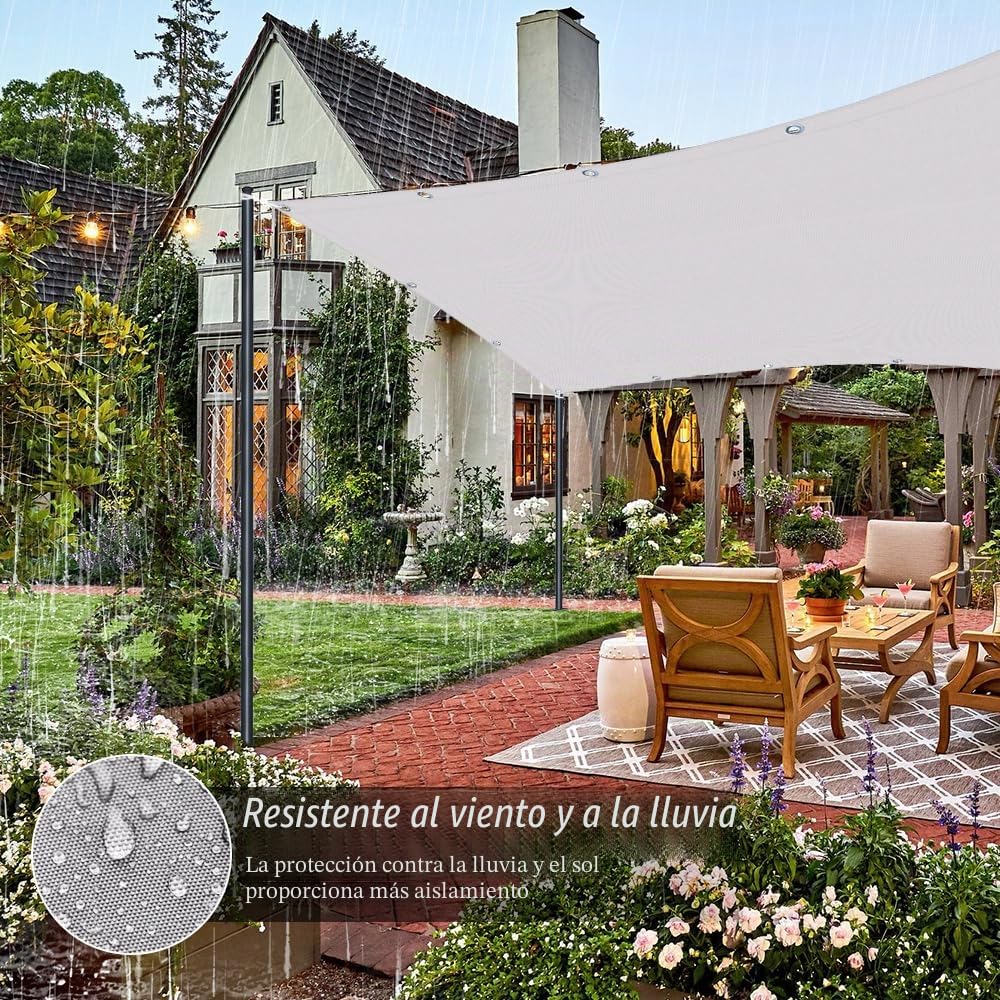 Toldo Vela Rectangular Impermeable, Vela Sombra Rectangular, 95% UV Resistente, Vela De Sombra Exterior, Toldos Exterior Terraza, Toldo Rectangular para Balcon Patio Jardín Césped(1 * 3m,Color Crema)