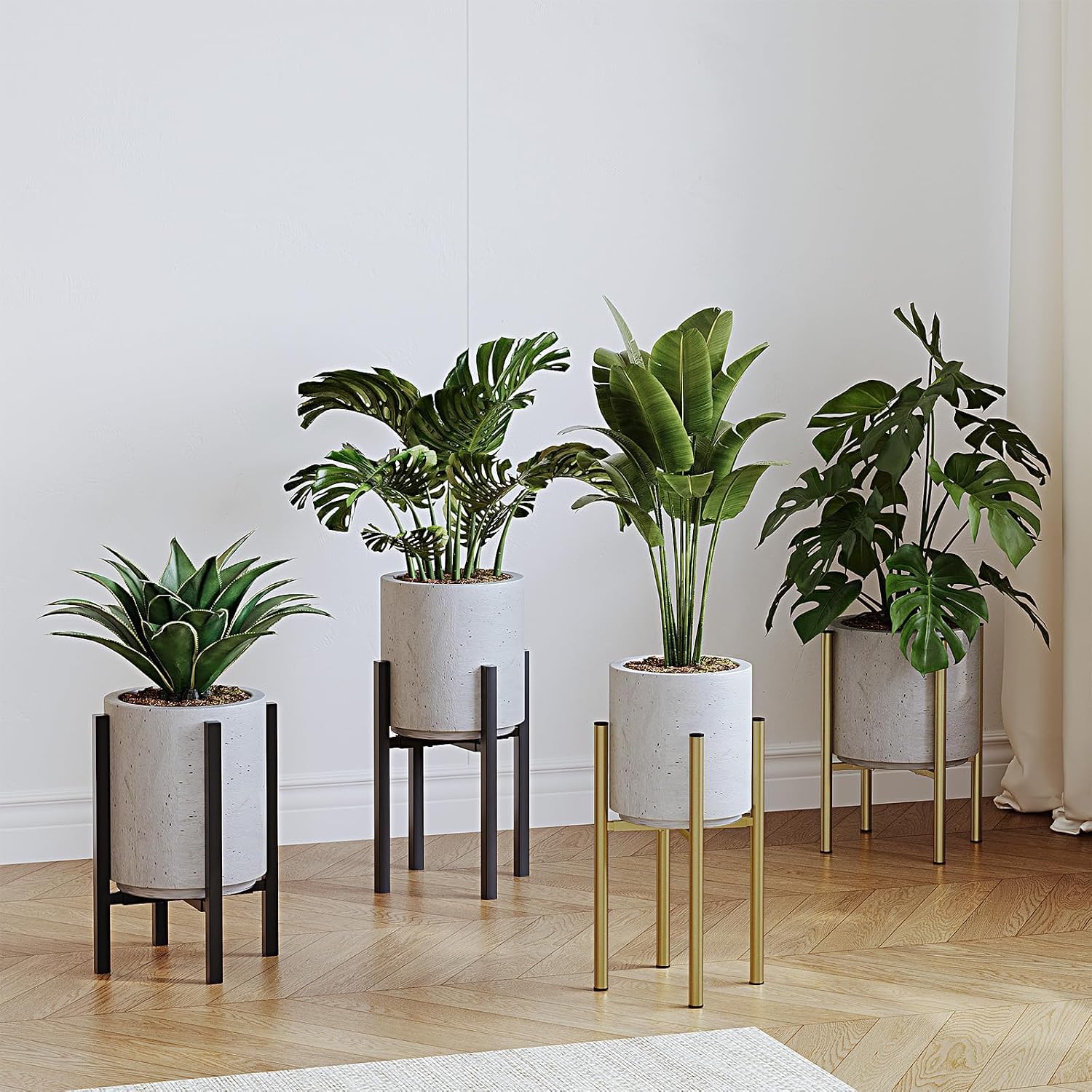 Adjustable Metal Plant Stand Indoor, Fits 8-14 Inch Pots, Mid Century Modern Gold Planter Holder,2 Heights, Heavy Duty 160 lb, Indoor Outdoor Corner Floor Pot Stand, Golden image 2