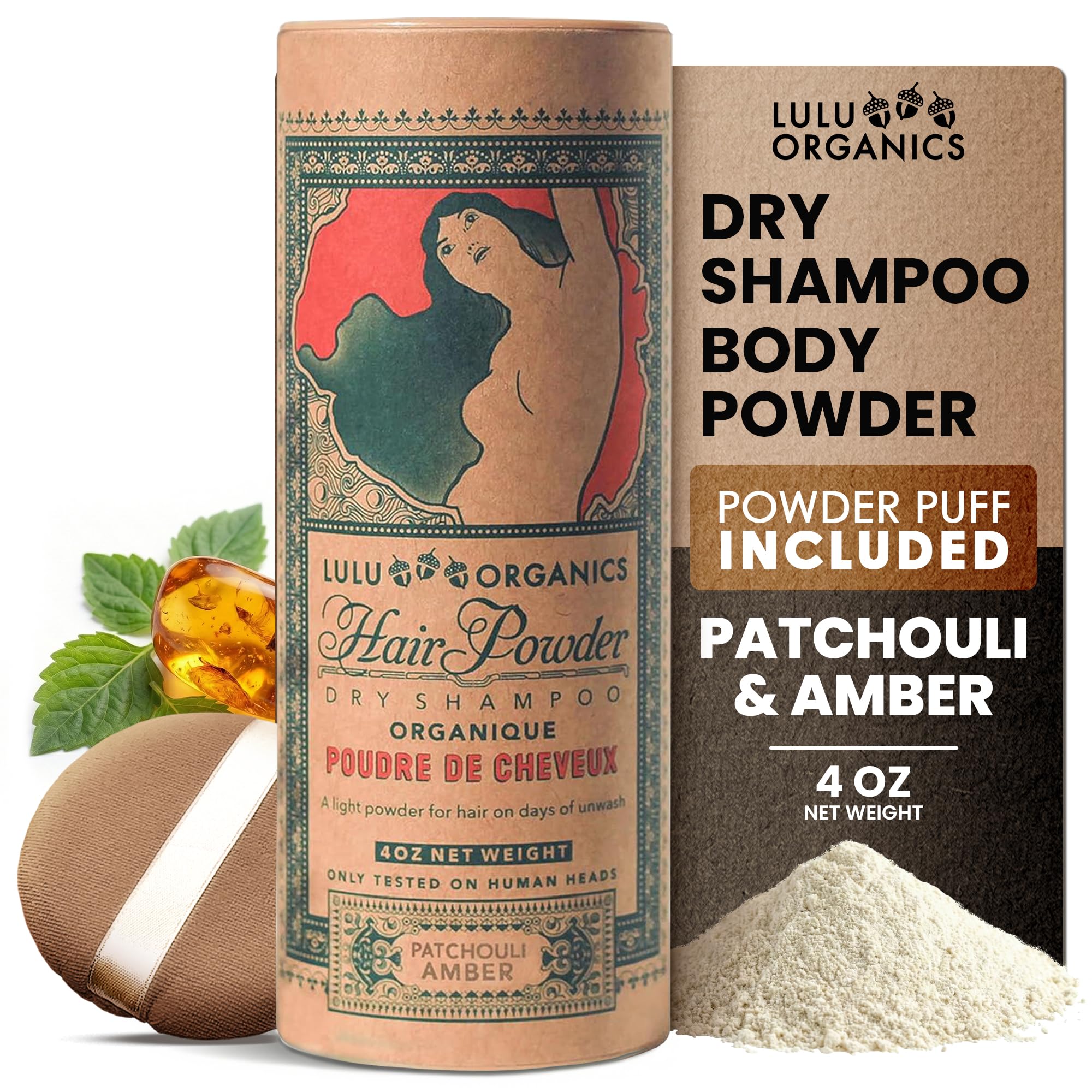Hair Powder, All-Natural Dry Shampoo, Talc-Free Shampoo for Oily Hair, Patchouli and Amber, 4 oz