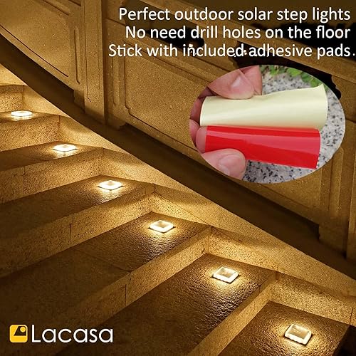 Miniatura 5 de Lacasa Luces solares de escalón, paquete de 4 luces LED solares de 50 lm, 3000 K, luz blanca cálida, luces solares para exteriores, IP68 impermeable