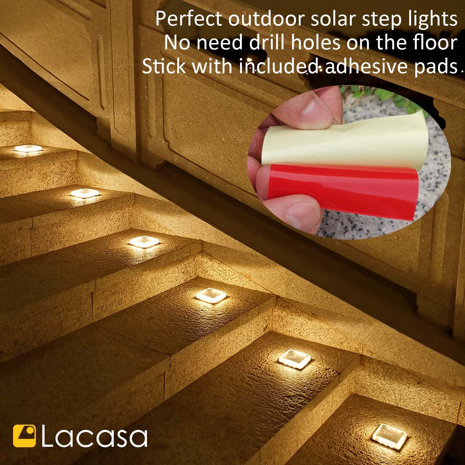 Lacasa Luci Solari Esterno per Terra Giardino, 4 Pezzi Lampade Solari Bianco Caldo 3000K 50LM LED Luce Solare Energia, Lampada Auto On/Off, IP68 Impermeabile Luci per Sentieri Vialetto