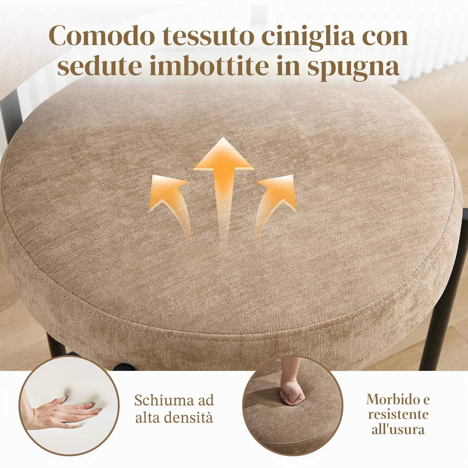 Set di 2 Sgabelli da Bar in Chenille Stile industriale Cachi