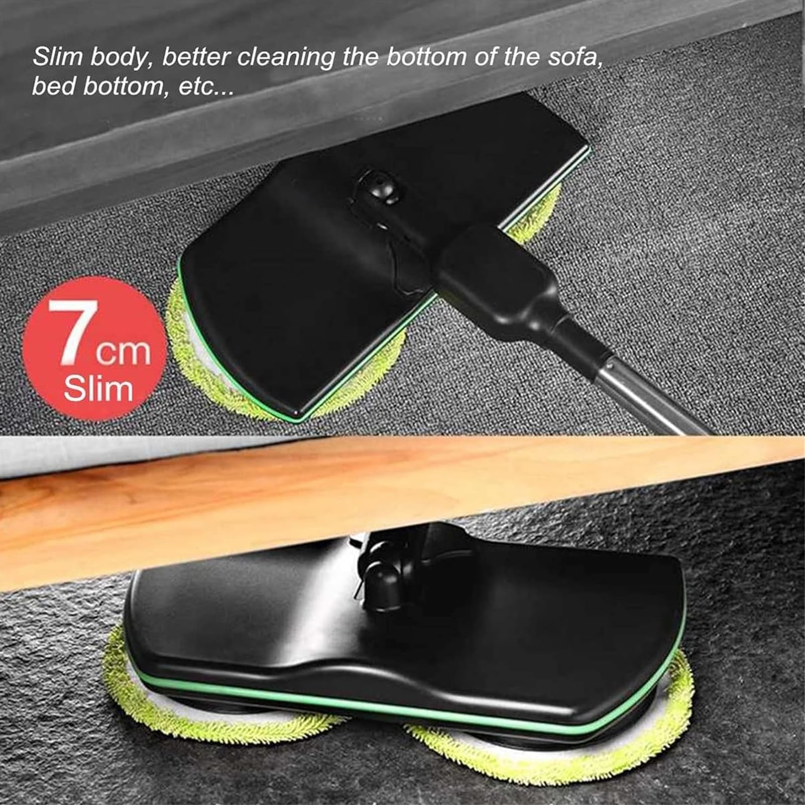 Fregona Eléctrica Inalámbrica con Mango Ajustable,Fregona Giratoria Limpiador Sin Cable con 2 Almohadillas Microfibra y 2 Almohadillas Pulido para Limpieza y Limpieza de Suelos
