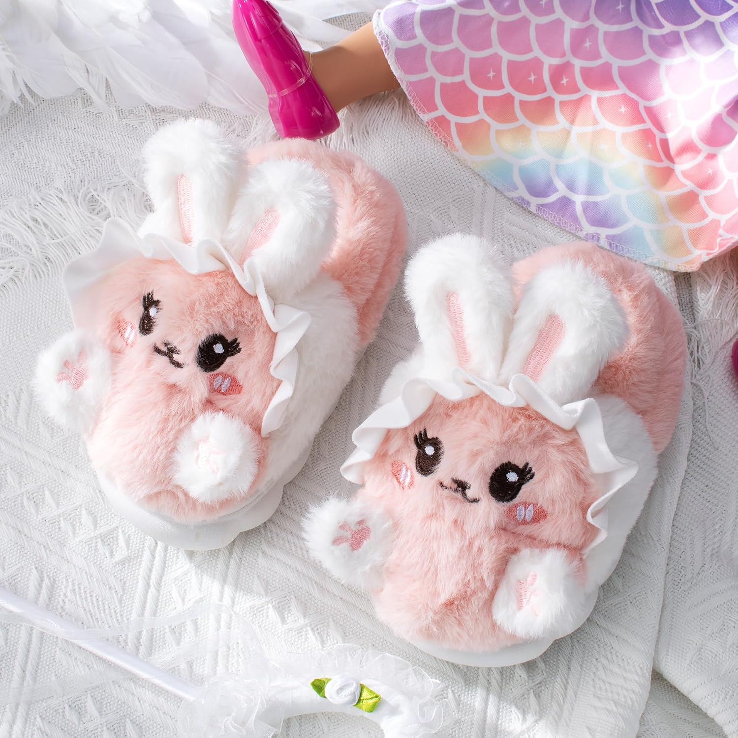 Yoroka Girls Bunny Slippers Cartoon Shape Plush Warm Slipper Indoor Winter Slippers for Kids