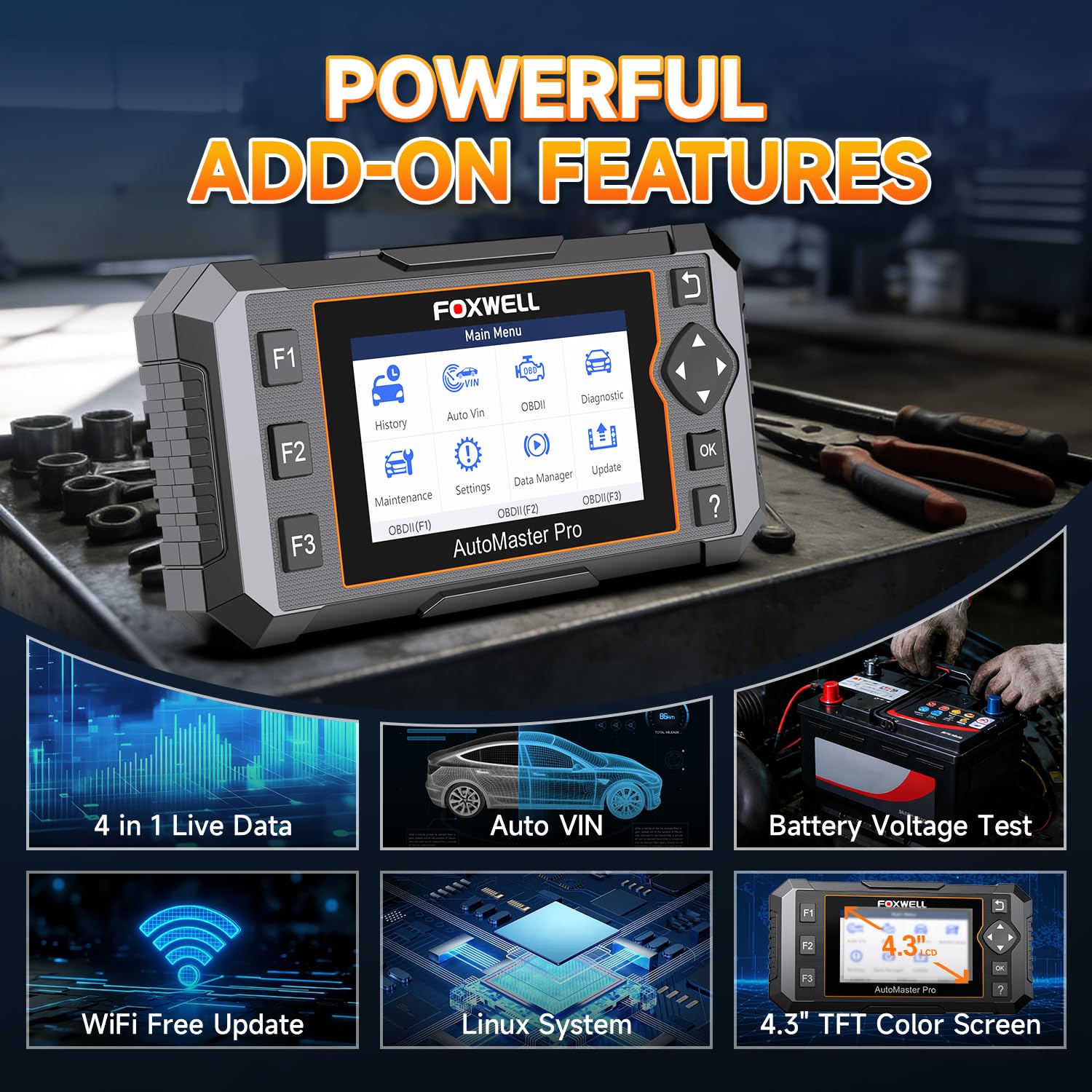 FOXWELL NT716 Bidirectional OBD2 Scanner 4-System Code Reader for Mechanics | Diagnostic tool for ABS SRS Transmission Engine, 9 Reset, ABS Bleeding, AutoVIN, Lifetime Free Updates, Live Data, Black thumbnail 13