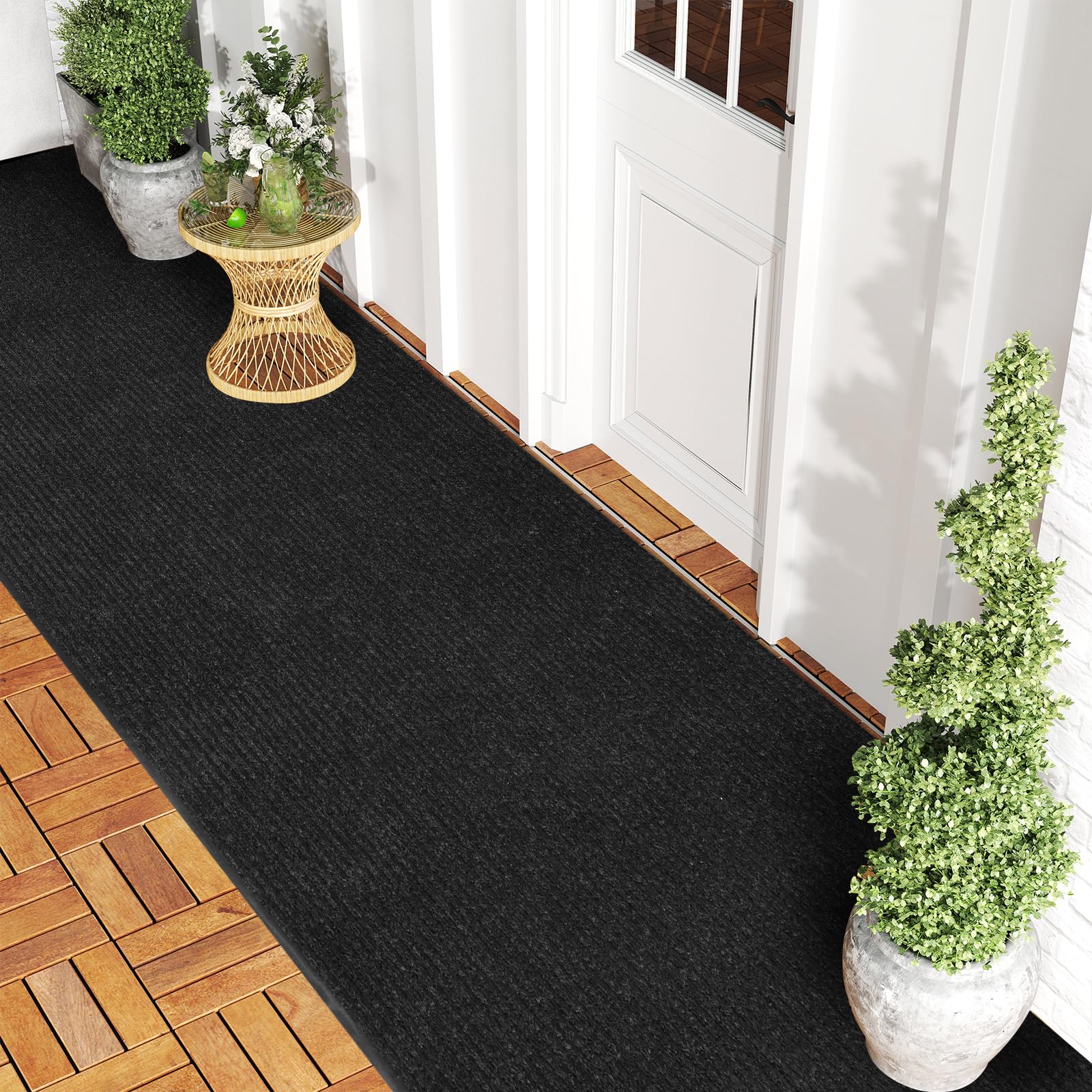 Teppich Läufer Flur rutschfest 90 x 500 cm Schmutzfangläufer Meterware Waschbar Teppichläufer Lang Korridor Schmutzfangmatte Schwarz, 90cm Breite