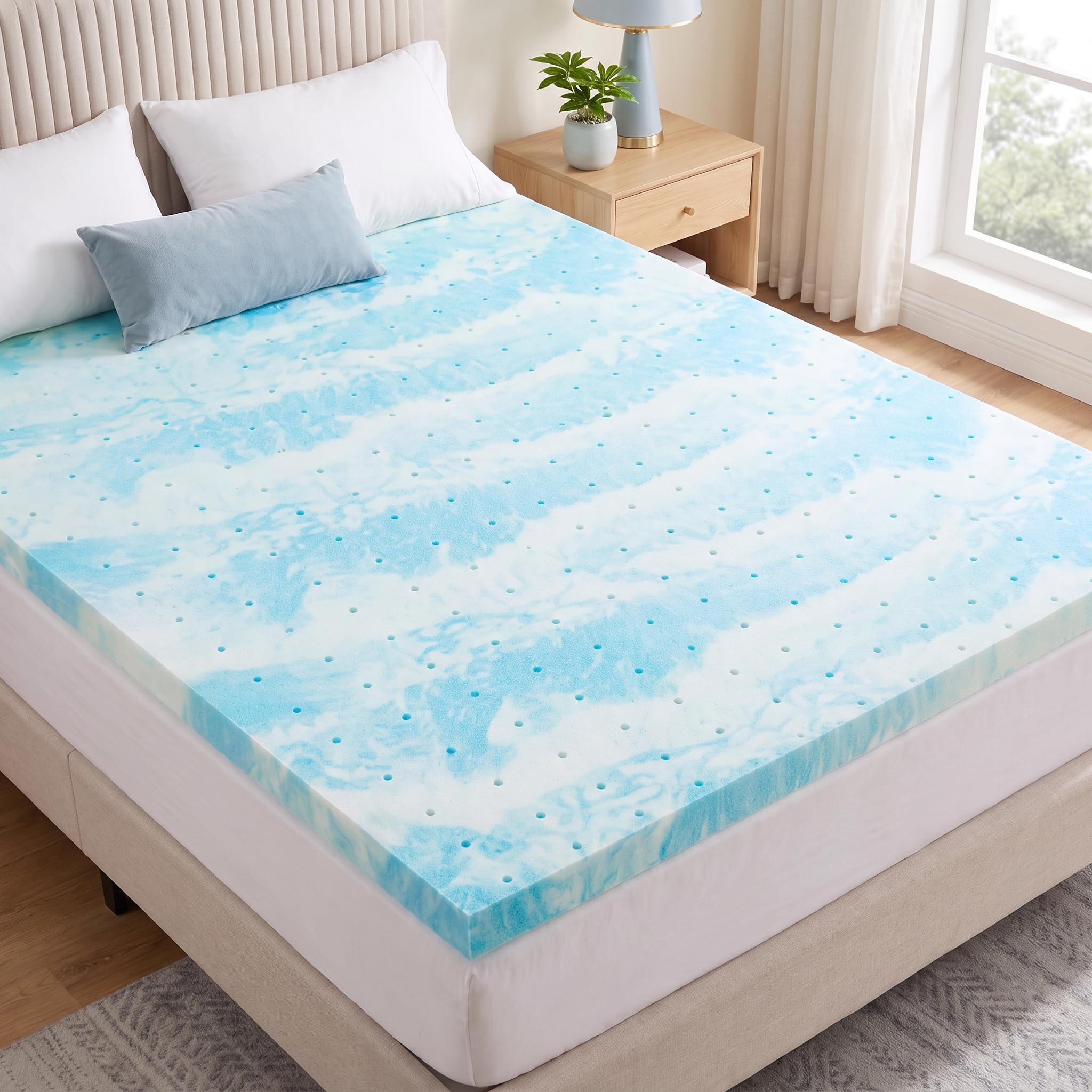 View 1 of ** STAINED **
OLIXIS 3 Inch King Cooling Gel Infused Memory Foam Mattress Topper, Bed Pad