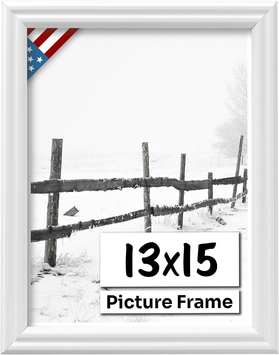 White 13x15 Picture Frame .75" Inch Wide - White Wall Decor Handmade Solid Wood Frames with Preinstalled Hangers and UV Blocking Plexiglass 15x13 Frame