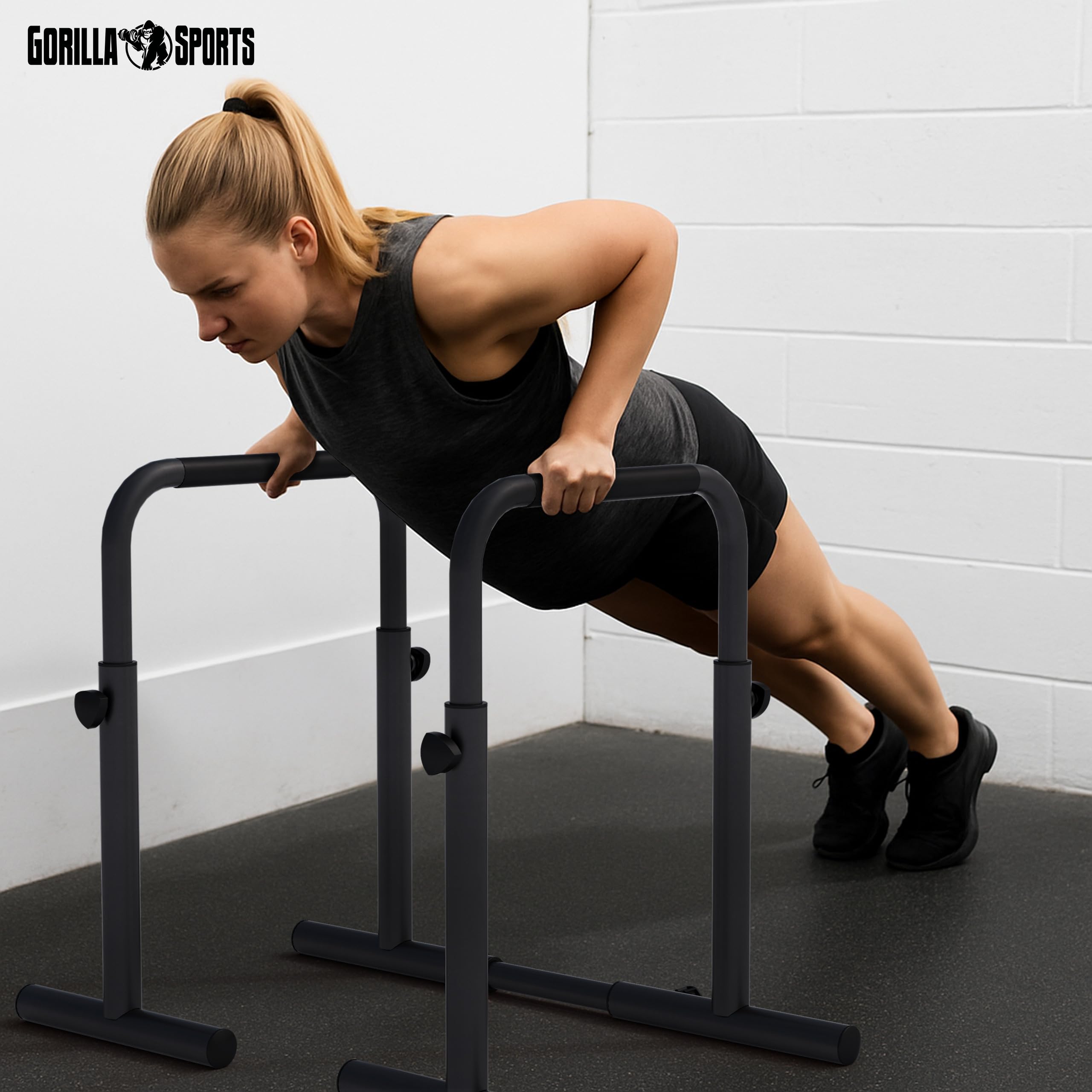 GORILLA SPORTS® Dips Barres Parallèles - Réglable, 80-100 cm, Acier, Antidérapant, Charge Max 500 kg, Noir - Station Dips, Traction Musculation, Barre Tirage, Materiel Sport Maison
