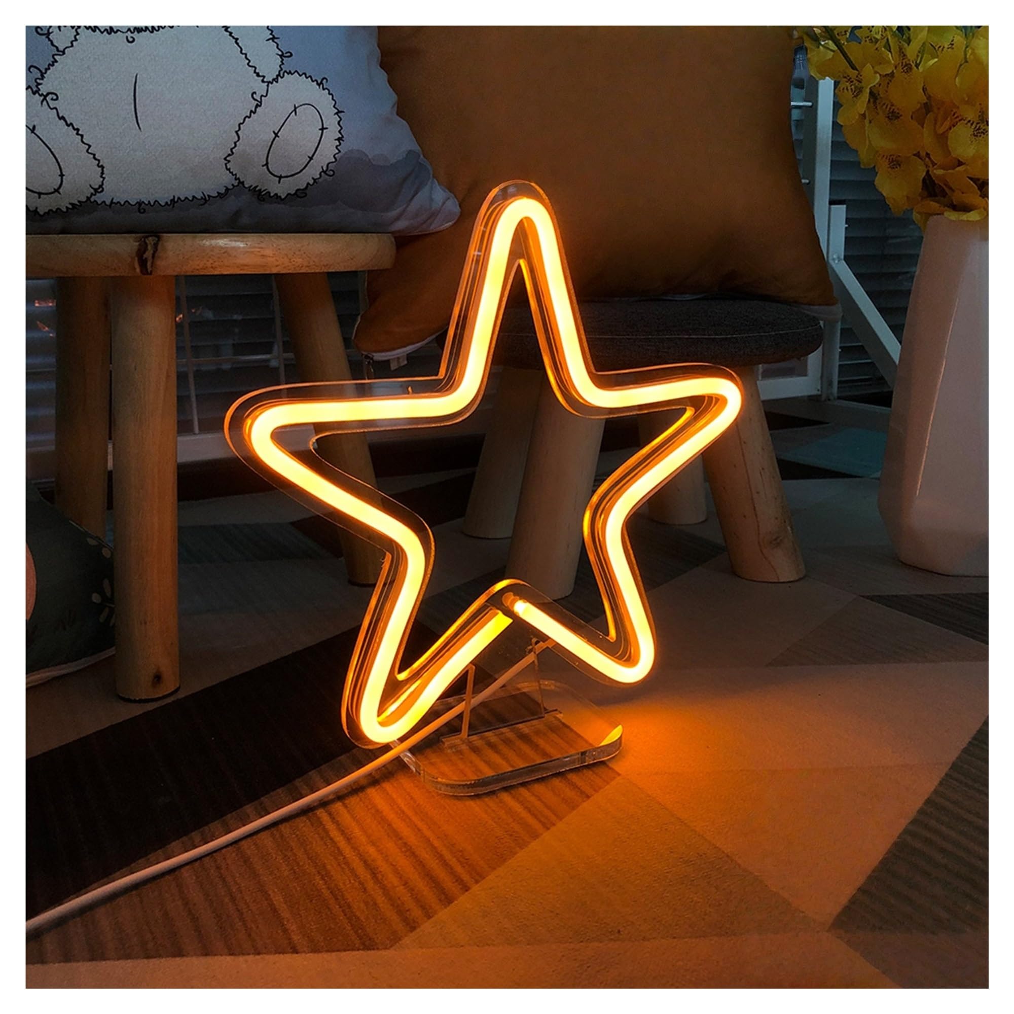 Wiszące neony artystyczne Lampa USB, Gwiazdy, Znak, Biurko, Neon, Dekoracja Do Pokoju Dziecięcego, Dekoracja Ścienna Na Imprezę 25cmx25cm(A)