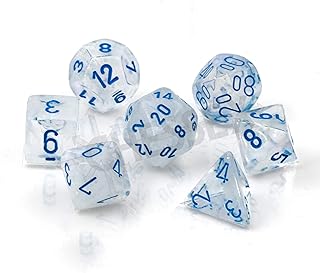 DND Dice Set-Chessex D&D Dice-16mm Borealis Icicle and Light Blue Luminary Plastic Polyhedral Dice Set-Dungeons and Dragons Dice Includes 7 Dice - D4 D6 D8 D10 D12 D20 D%