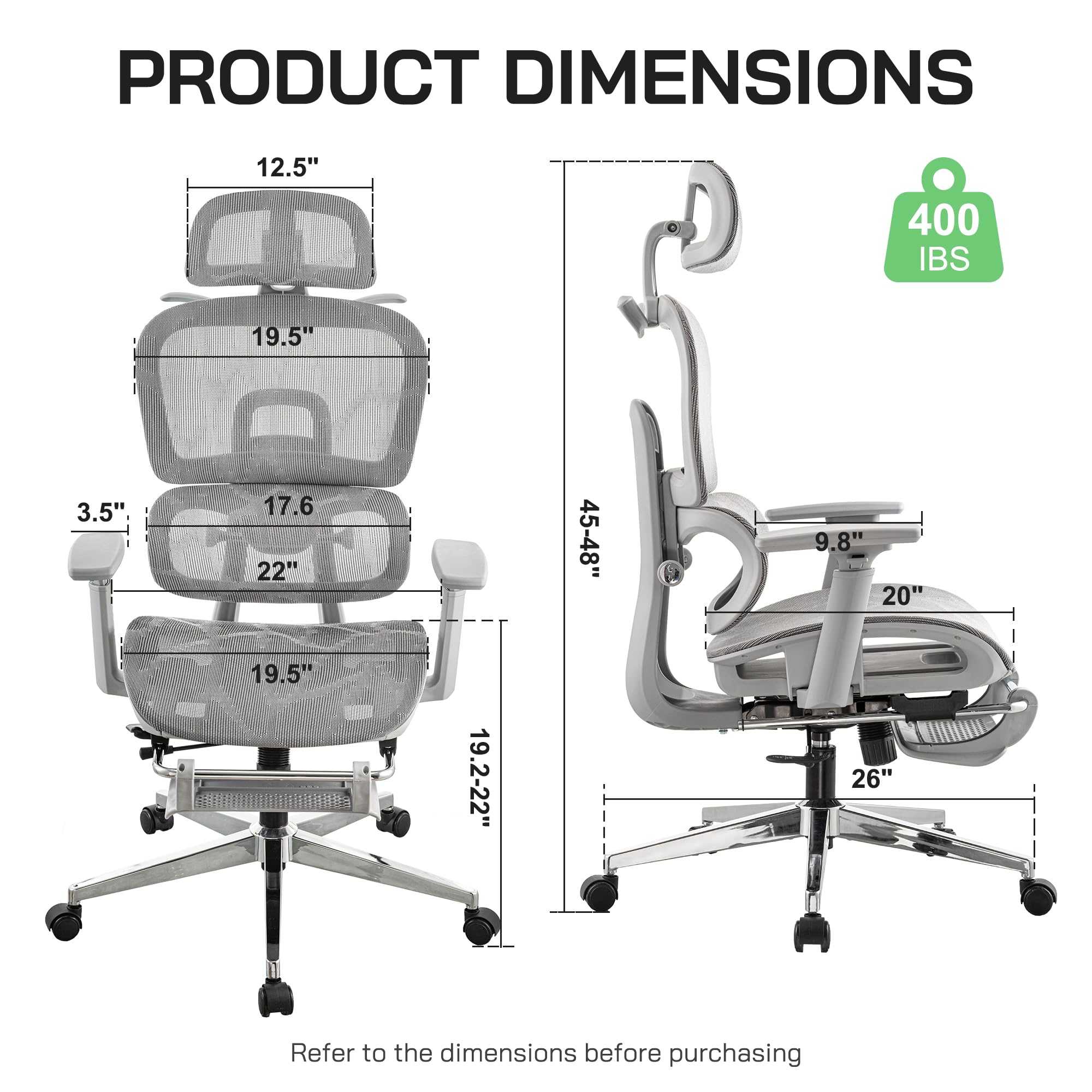 Silla de oficina ergonómica de malla con reposapiés, silla de juegos de malla de respaldo alto con soporte lumbar, soporte de espalda, reposacabezas y reposabrazos ajustables para oficina en casa 2