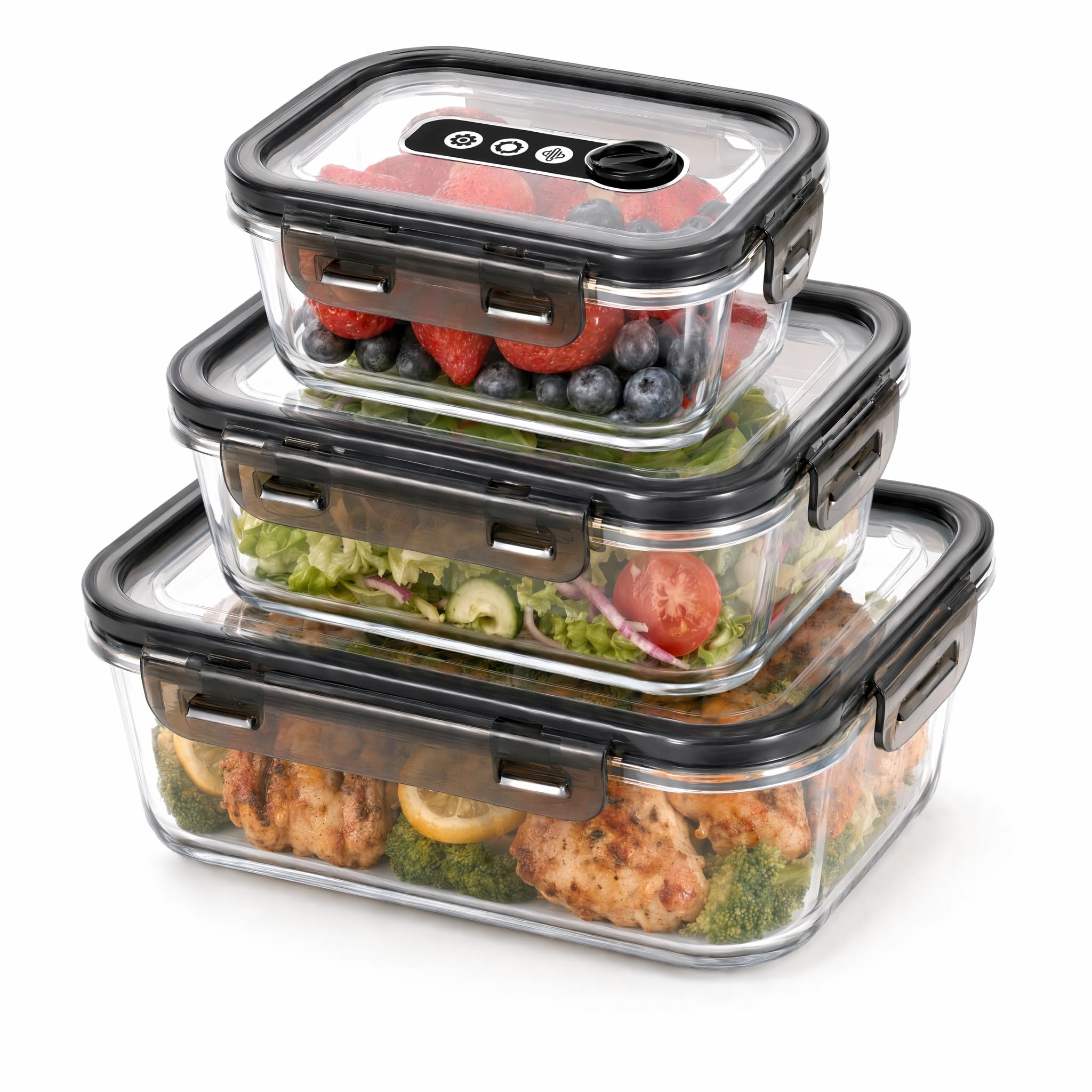 Yattuyix 3 Pcs Food Storage Containers, Food Containers with Lids (Grey)