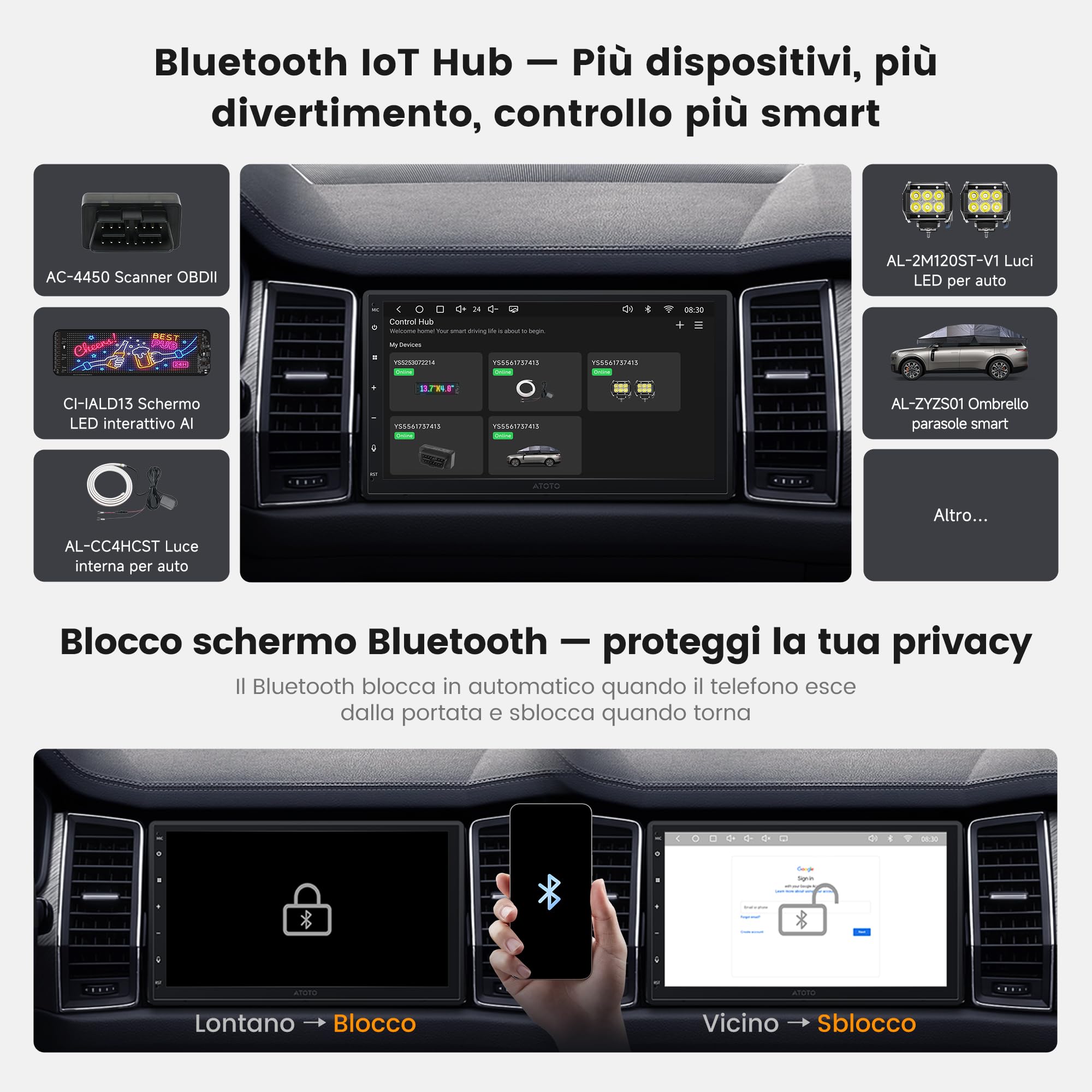 ATOTOZONE Autoradio 2 Din Android, 7" QLED Schermo Touch 4G+64G Sistemi multimediali, Wireless CarPlay e Android Auto, 4G LTE, WiFi/BT/USB, Hi‑Fi DSP w/ 4V Pre‑Outs, Chat IA & Tracciamento GPS,FM/RDS