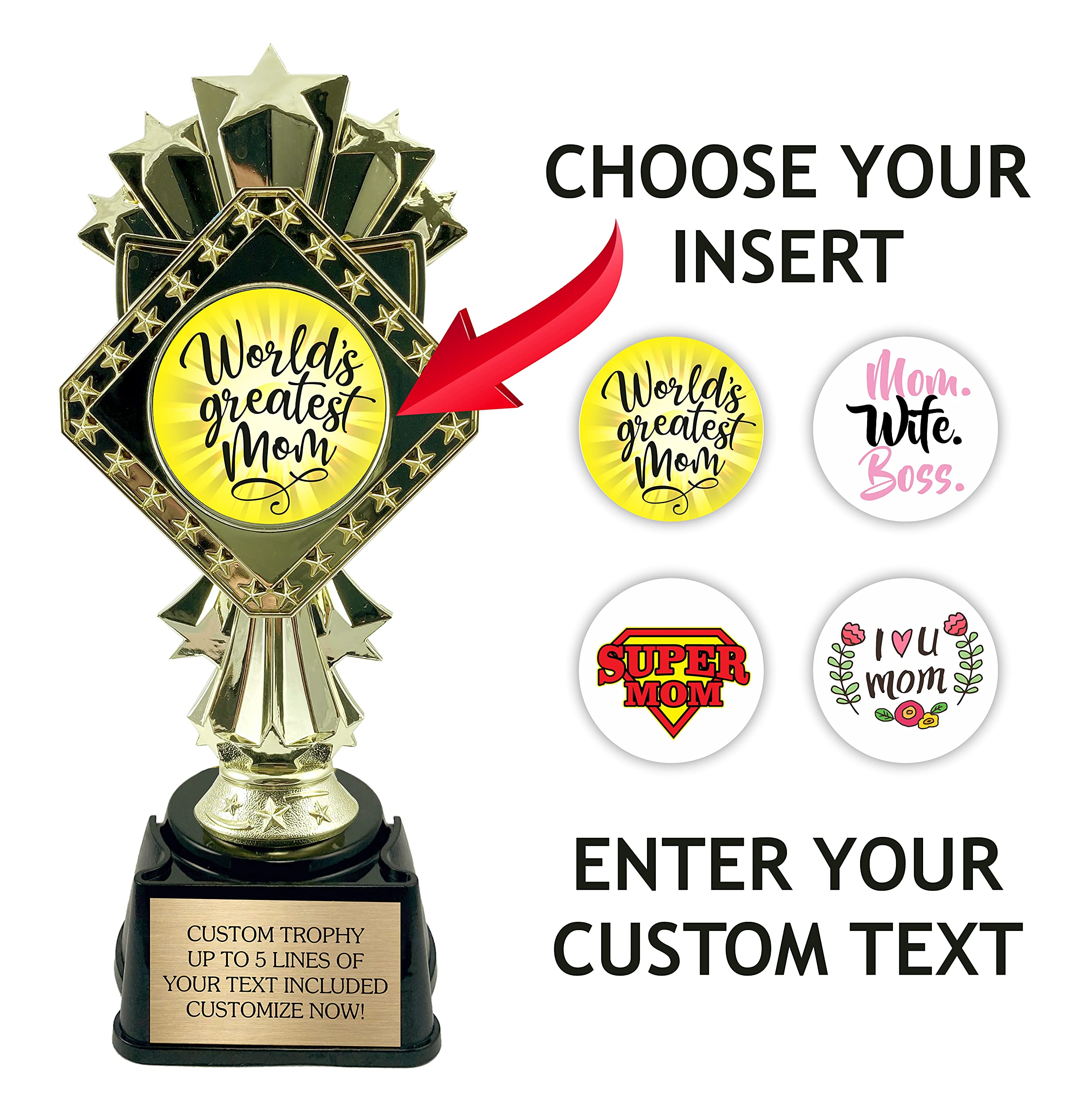 Best Mom Trophy - Award for Mother's Day - World’s Greatest Mother - 9 Inches Tall with Custom Engraved Plate!