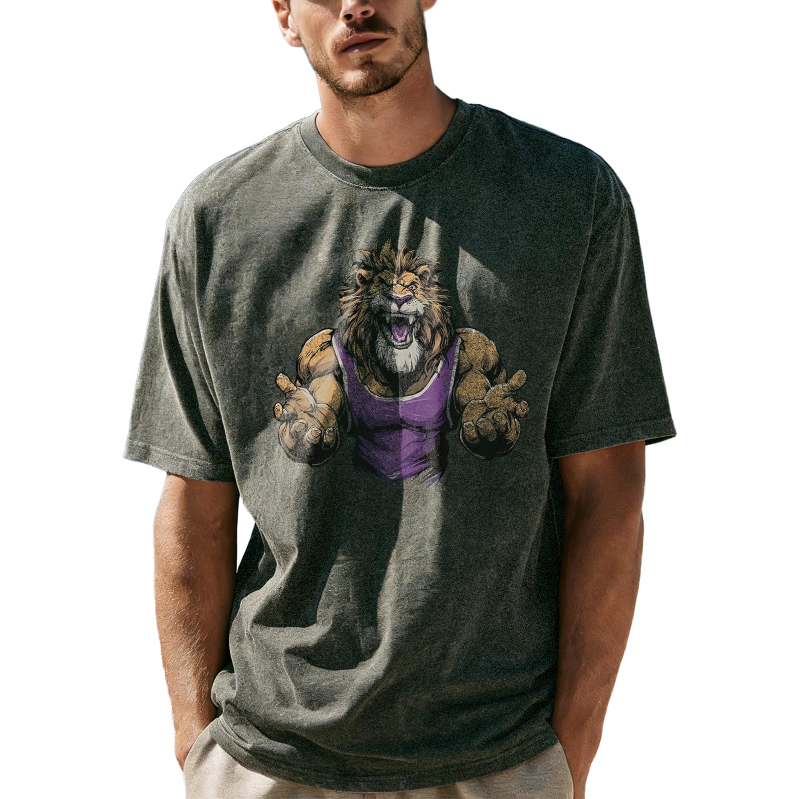 Street Graphic Shirts for Men Solid 100 Cotton Acid Washed Mens Oversized Summer Gym Apparel