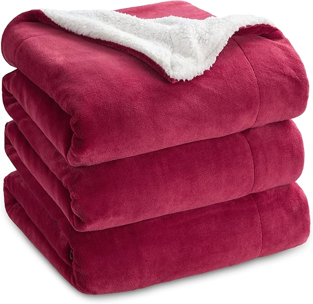 Bedsure Sherpa Fleece Blanket King Size - Fluffy Microfiber Solid Blankets for Bed Large Throw, Red, 230x270cm