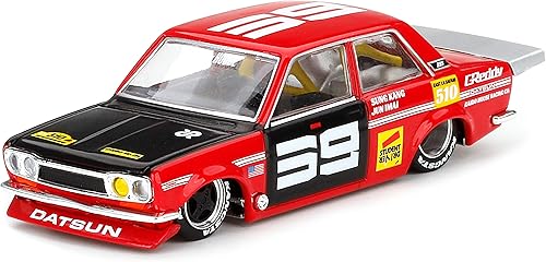 TRUE SCALE Miniaturas Datsun 510 Pro Street SK510 Rojo y Negro (Diseñado por Jun Imai) Kaido House Special 1/64 Modelo de auto fundido a presión por