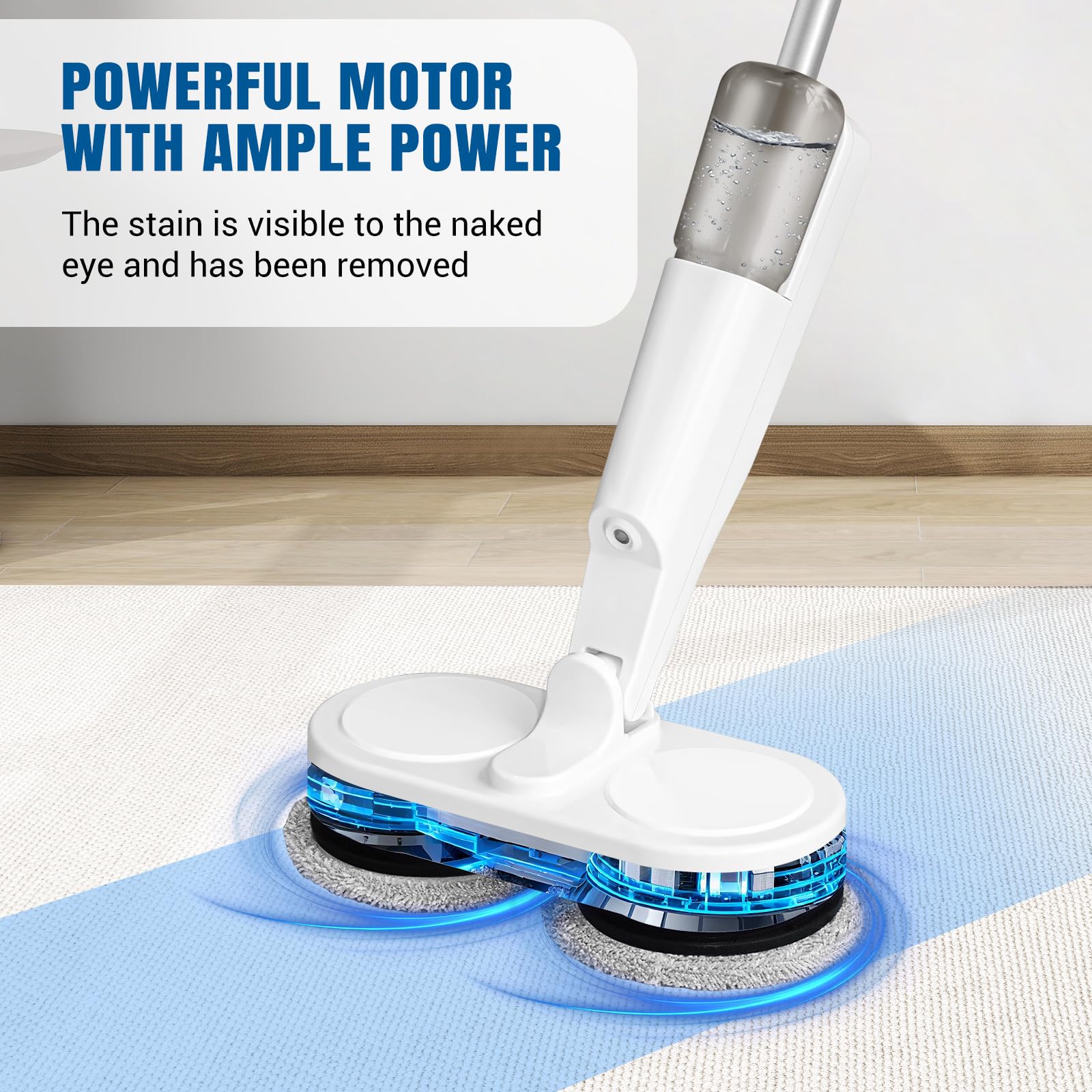 Mocio elettrico senza fili, batteria al litio da 2000 mAh, durata fino a 60 minuti, mocio rotante ricaricabile tramite USB, pulitore leggero per parquet, piastrelle, marmo