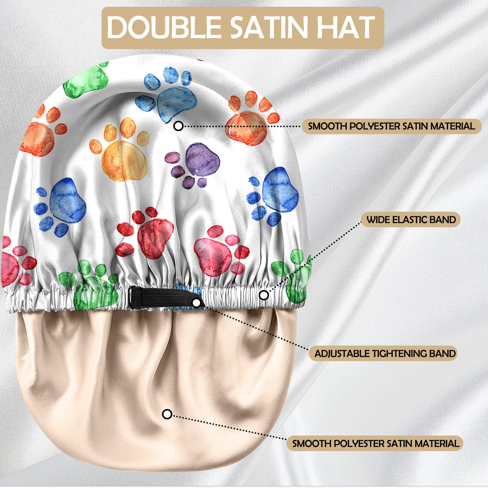 BHAHB Satin Bonnet Silk Bonnet for Sleeping Double Layer Elastic Adjustable Hair Caps Reusable Cute Aesthetic for Women Girls (O16-Paw) - Image 4