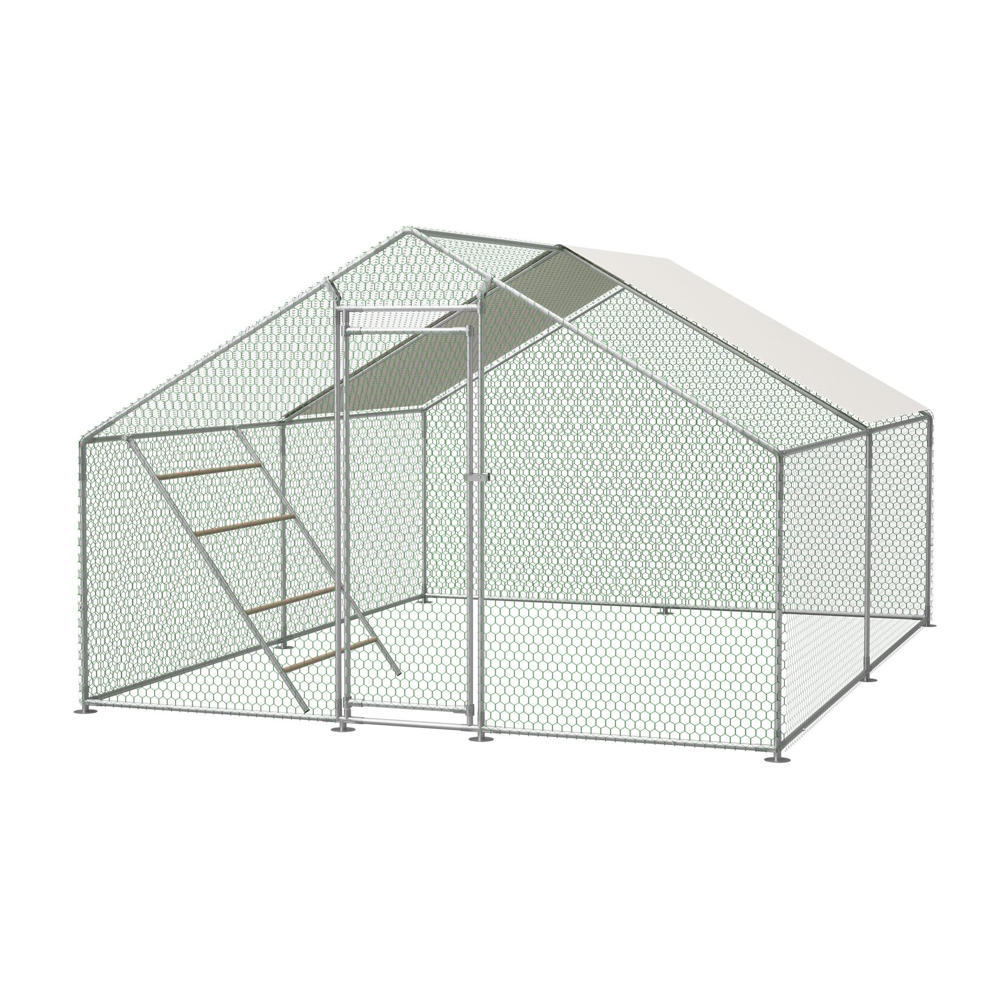 Gallinero de 3x4 m con Percha y Cierre de Seguridad - Lona Impermeable con protección UV, Tubos de Acero Reforzados de 1 mm, Conexiones Antideslizantes - Ideal para gallinas, Palomas, Patos y Pavos.