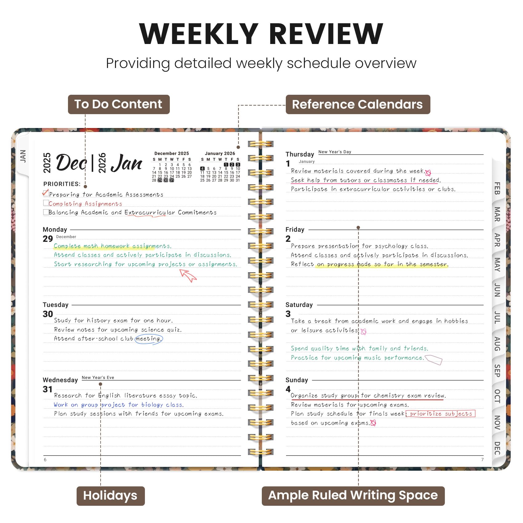 Hardcover 2026 Planner Weekly and Monthly Calendar Jan - Dec 2026 Planner Book with Tabs for Women Inner — view 3