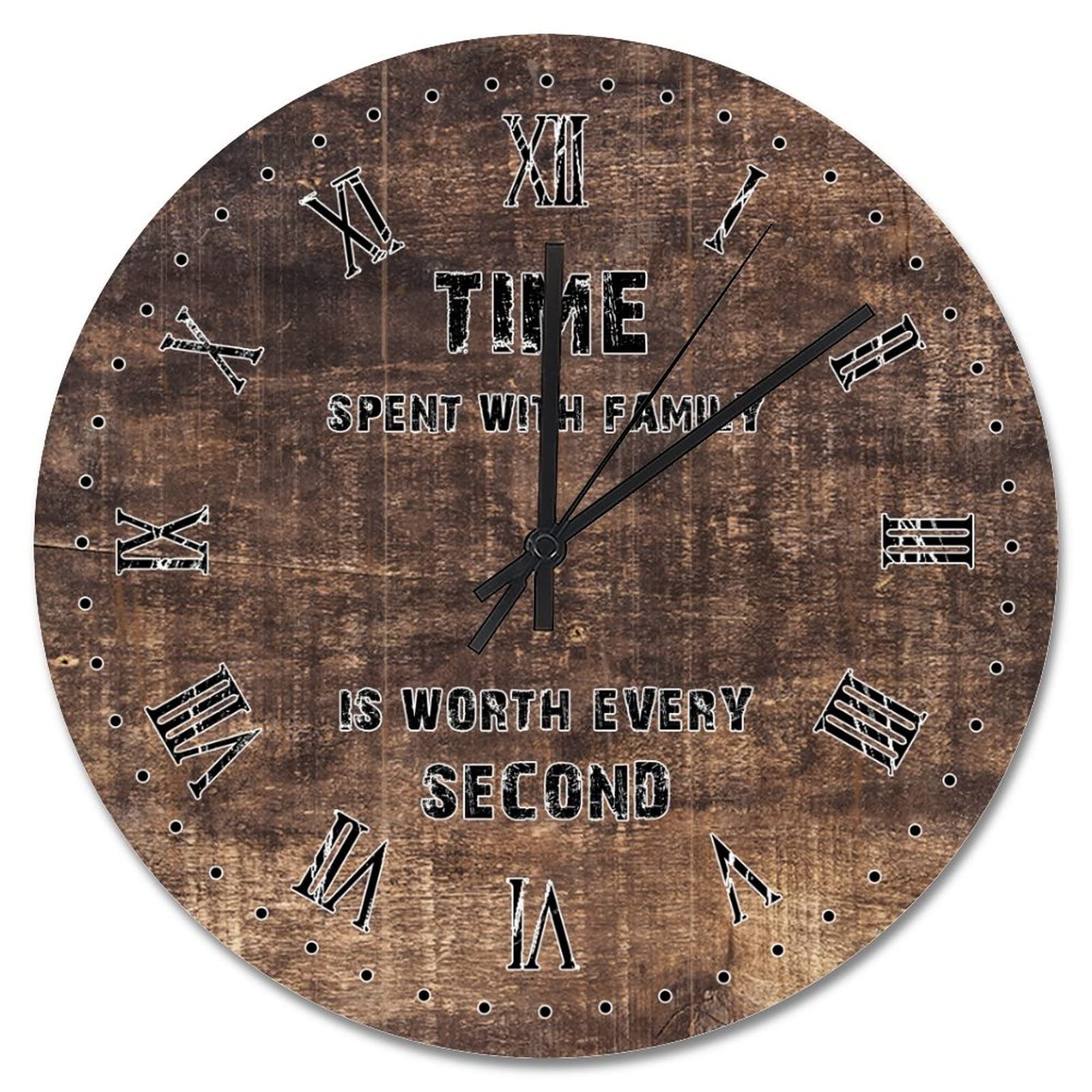 Horloge murale en bois vieilli marron 38 cm vintage pour salon et bureau à piles