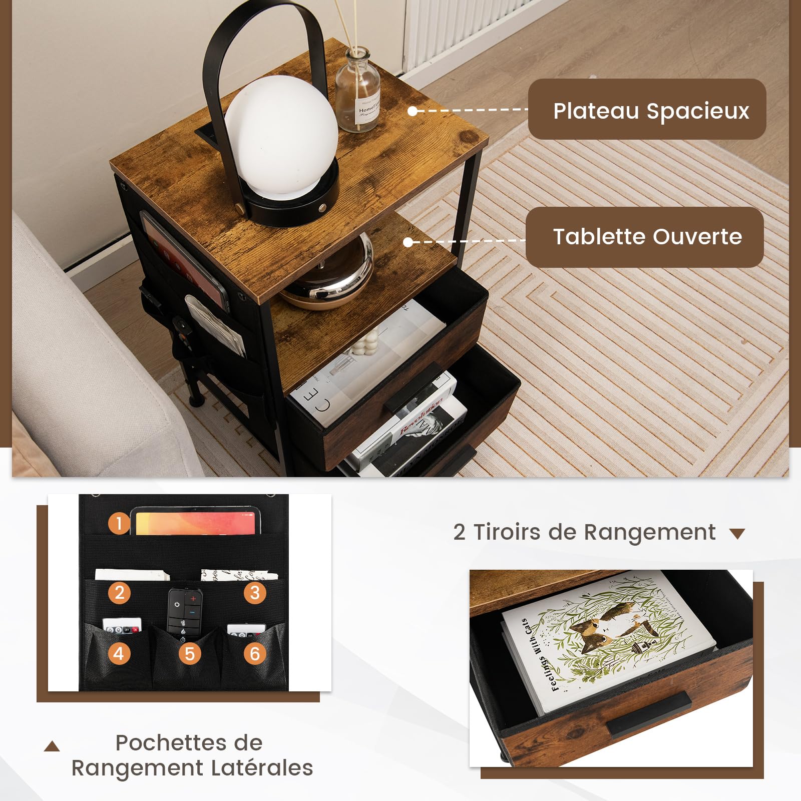 Set van 2 nachtkastjes met 2 lades van mdf en beige en goudkleurig metaal - KORASA