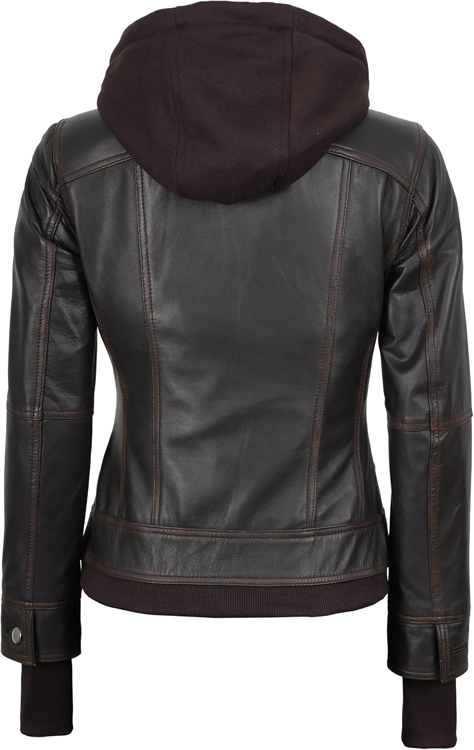 Decrum Hooded Leather Jacket Women - Real Lambskin Leather Bomber Jacket Women with Detachable Hood