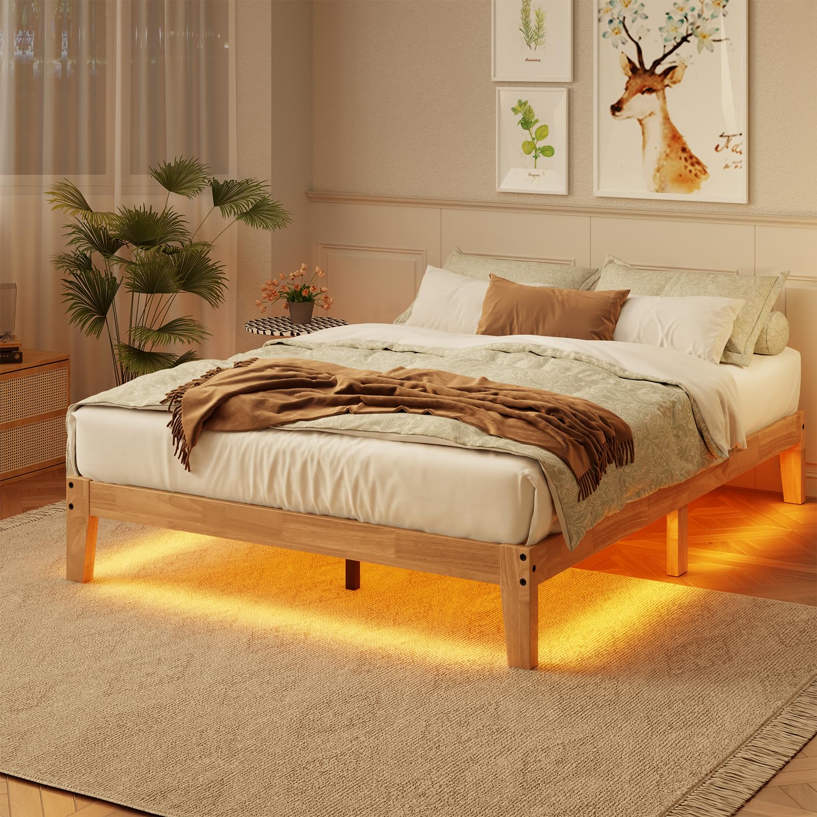 MARS BED FRAME ダブル Amazon.com: Mashomdec Full Size Solid Wood Platform Bed with Led