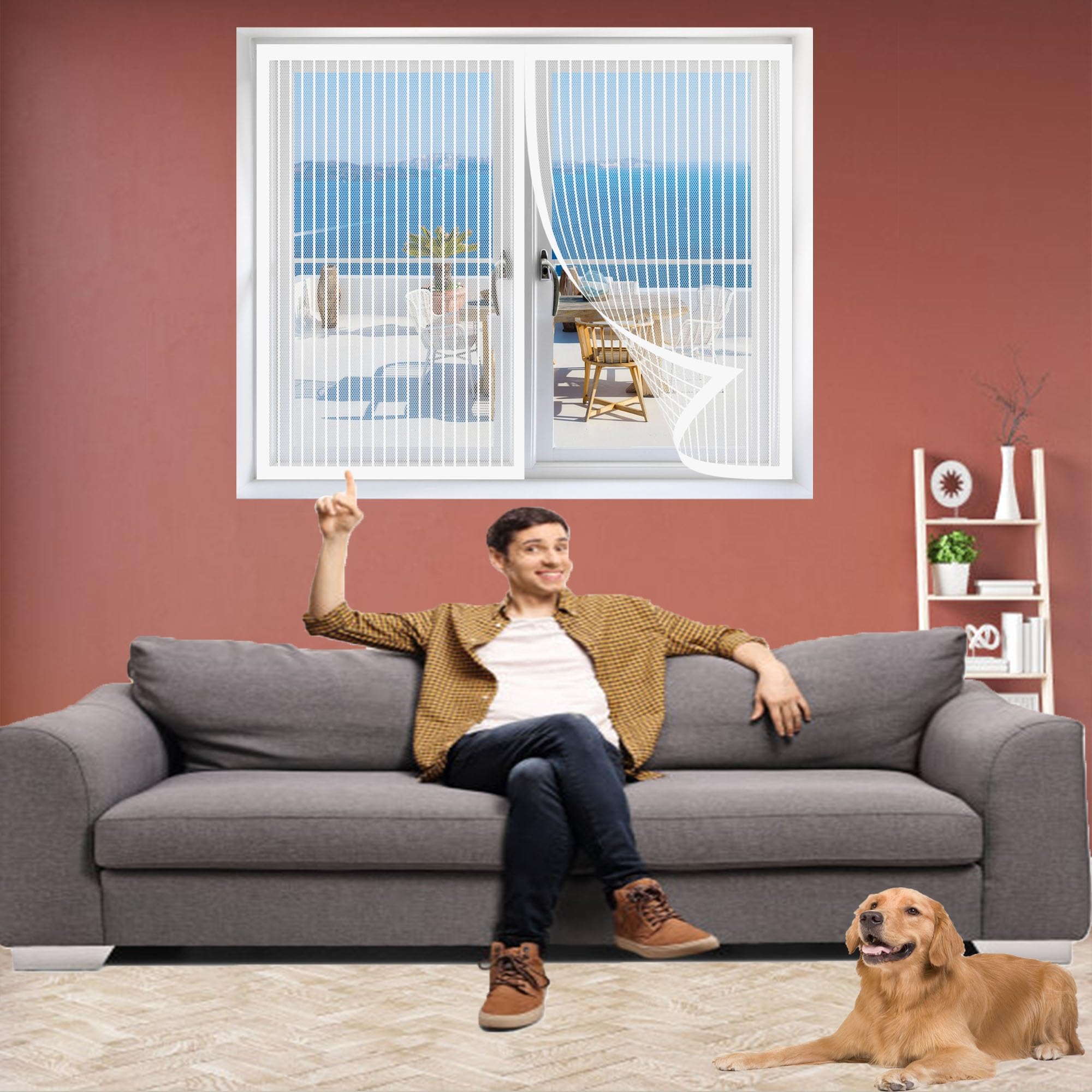 Moustiquaire magnétique 230x215 rideau anti-insectes blanc pour baie vitrée