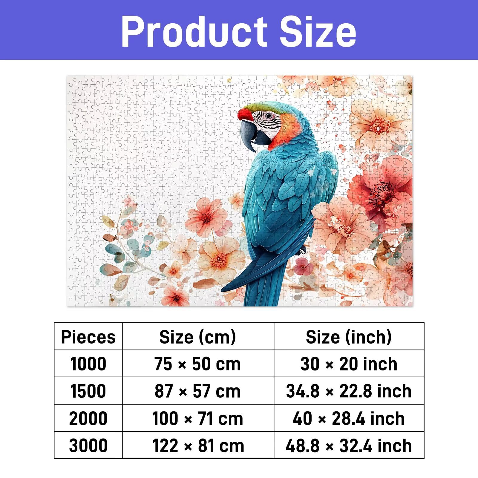 Puzzle 2000 elementów dla dorosłych, papuga 2000 elementów, z pudełkiem na prezent, drewniane puzzle dla dorosłych z naturalnym drewnem, prezenty dla kobiet, mężczyzn, duże drewniane puzzle do