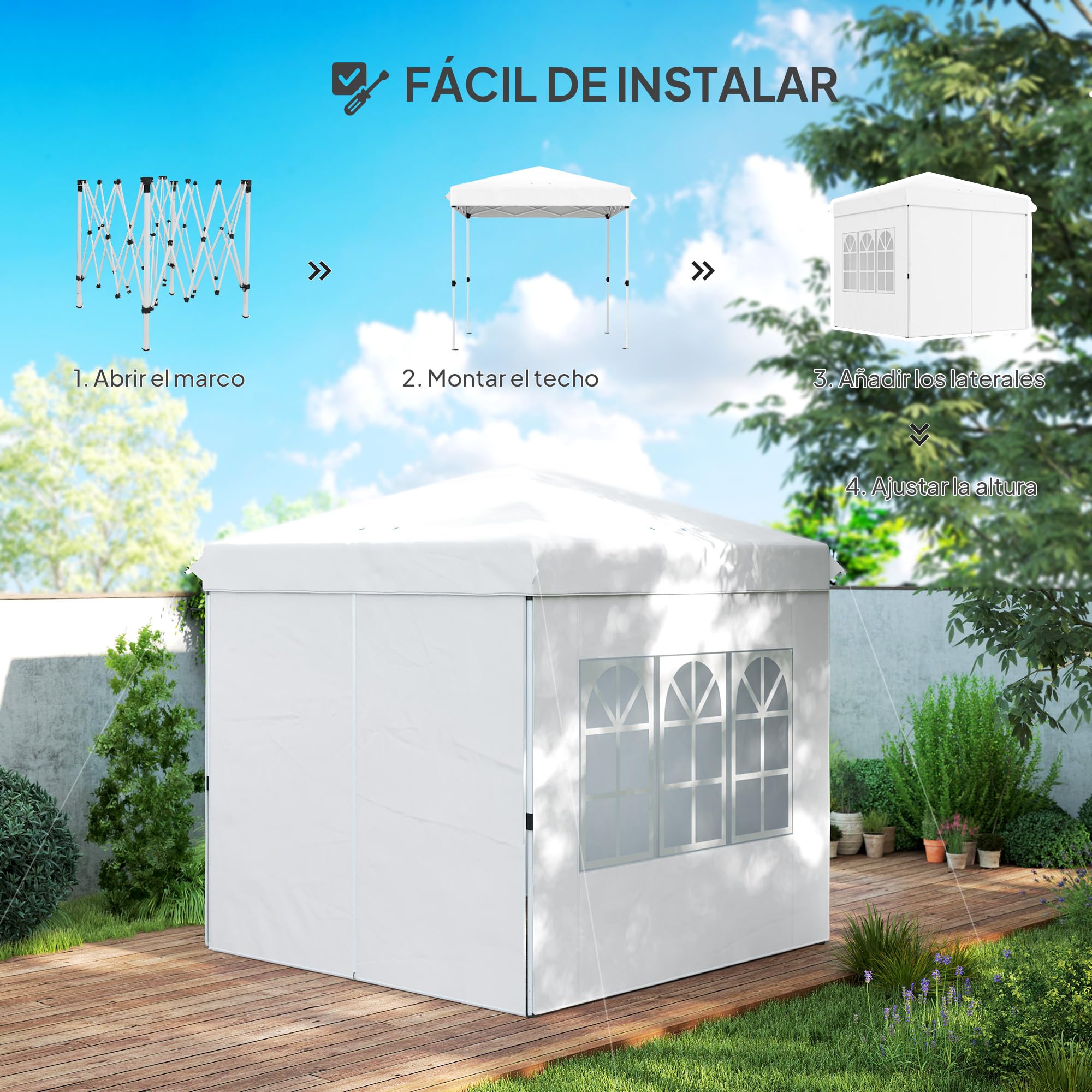 Outsunny Gazebo Pop-up Pliant 2.5x2.5m 4 Parois Blanc