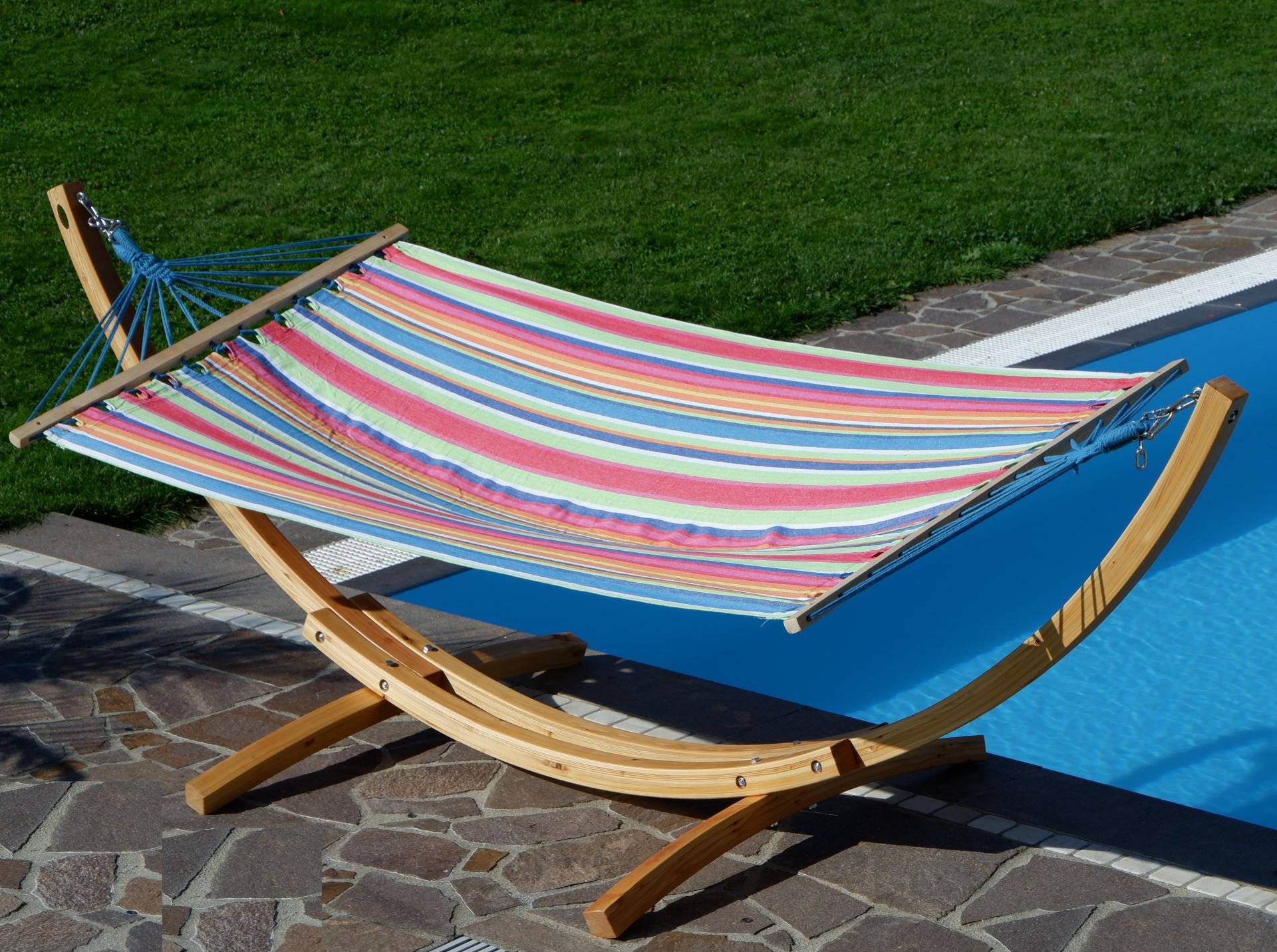 AS-S 320cm XL Deluxe Cadre pour Hamac de Bois meleze HM3 - Blanca - Caleta avec hamac