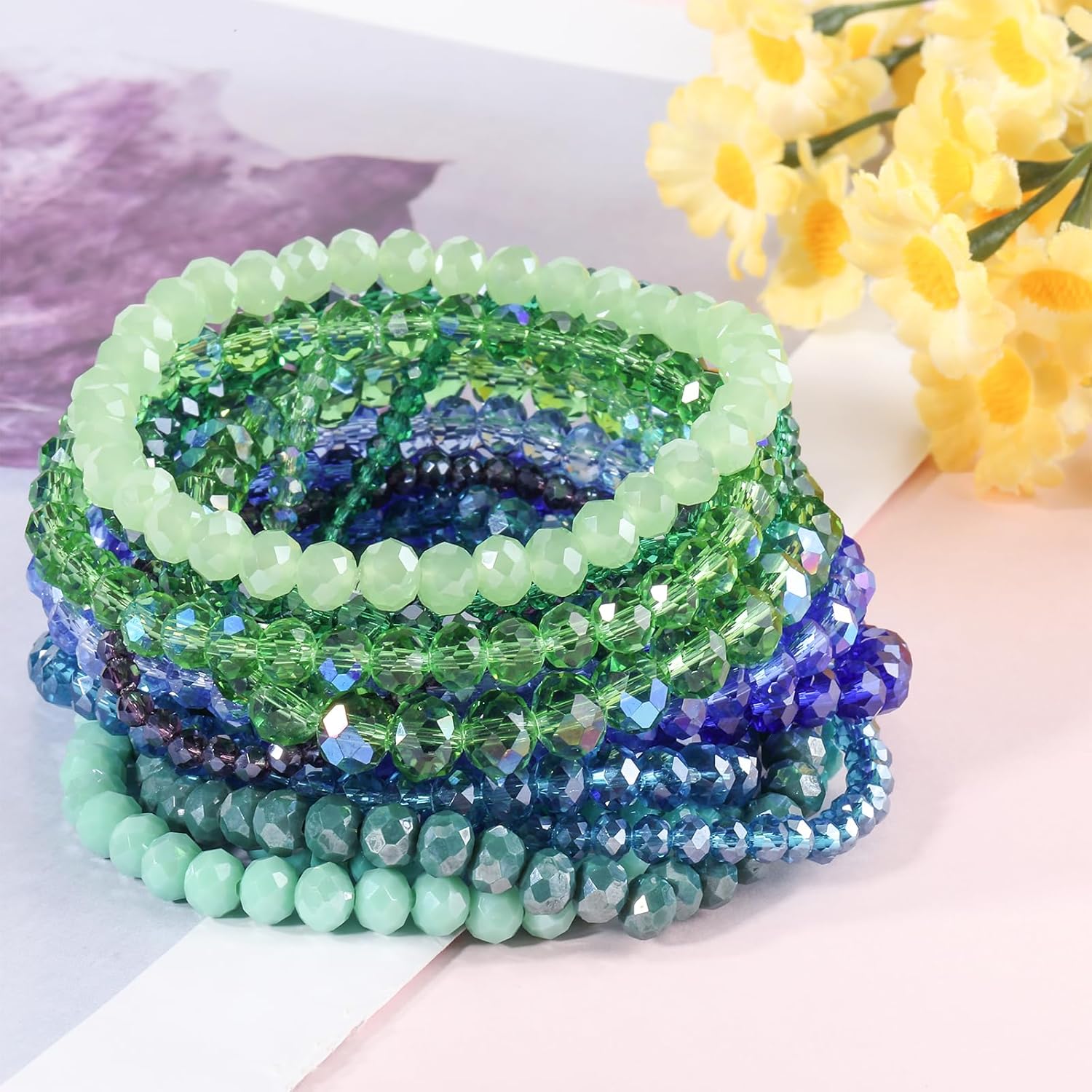Ornaland 70 Pcs Beaded Bracelets for Women Set Colorful Glass Bead Stackable Preppy Beach Surfer Stretch Crystal Bracelets Wrist Jewelry for Women (Colorful) - Image 4
