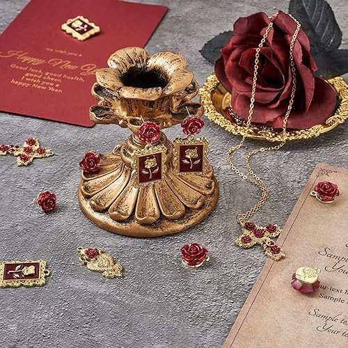 Miniatura 6 de Mega Pet 30 aretes de rosa 3D con forma de cruz y flor de estilo real con dijes de aleación de plástico para oreja, aretes de gota, kits para hacer